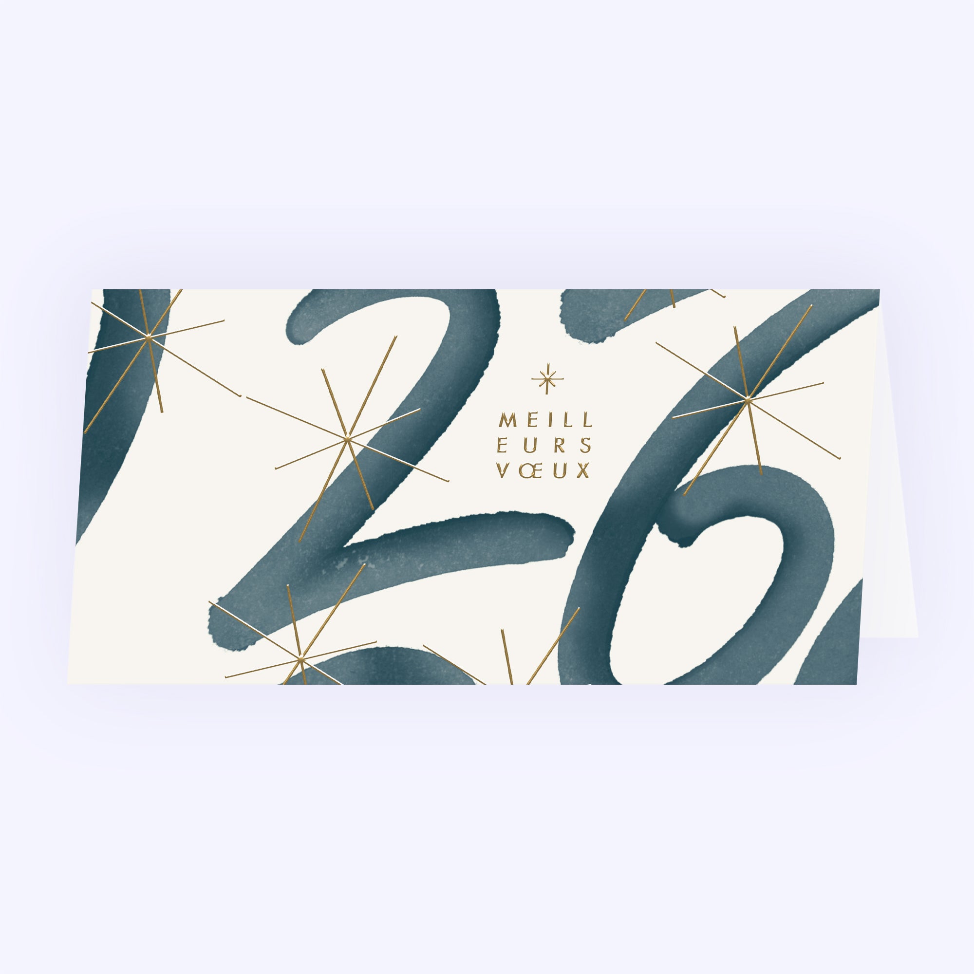 Bleu Astral | Vœux professionnels • Carte de voeux dorure • Rectangle double photo N° 1