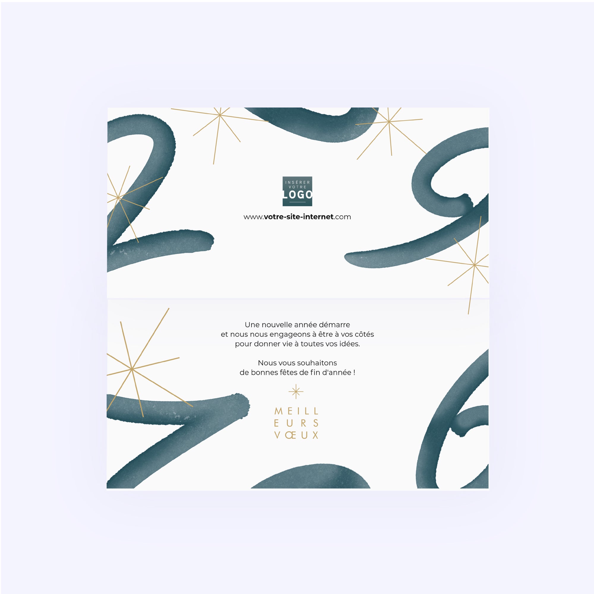 Bleu Astral | Vœux professionnels • Carte de voeux dorure • Rectangle double photo N° 2