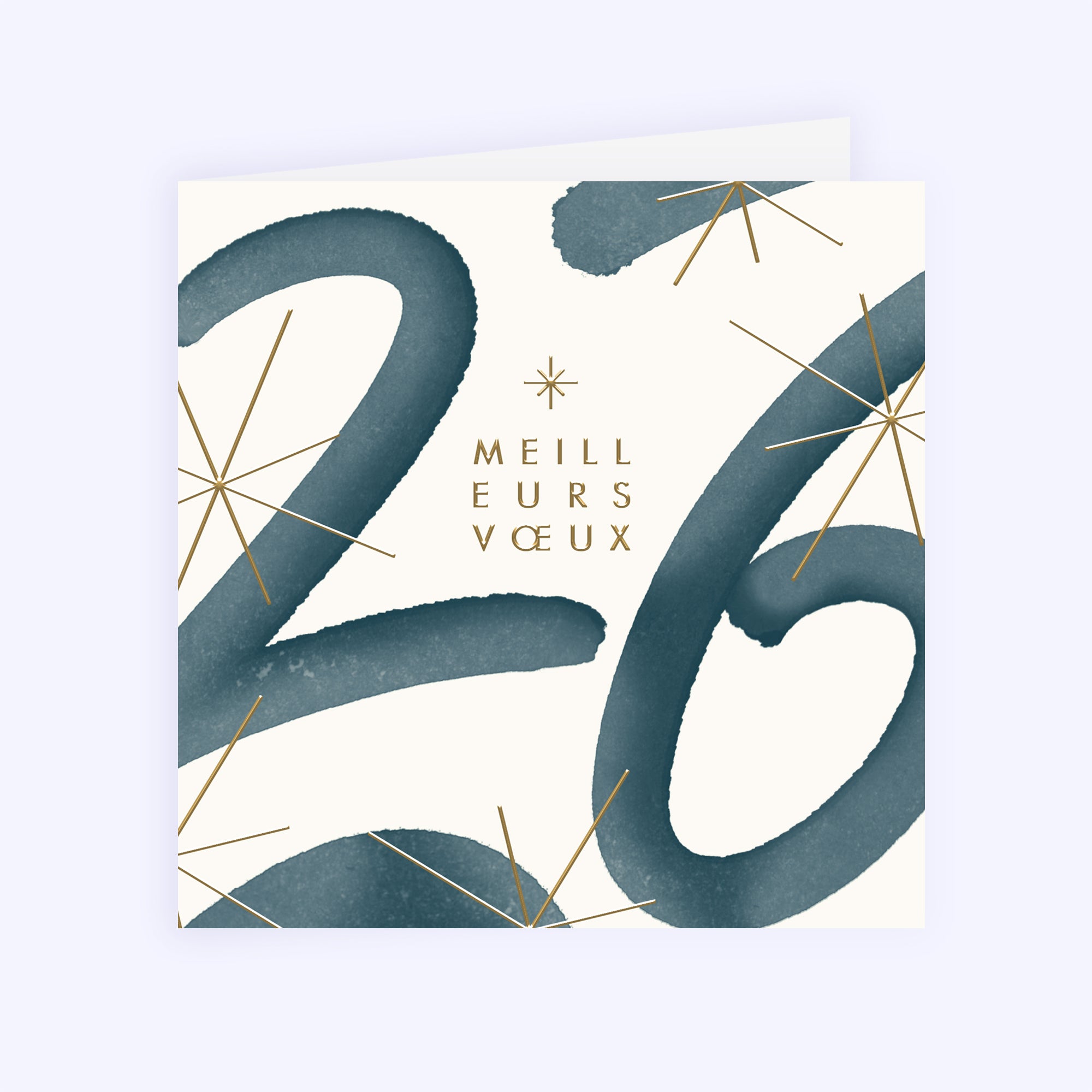 Bleu Astral | Vœux professionnels • Carte de voeux dorure • Carré double photo N° 1