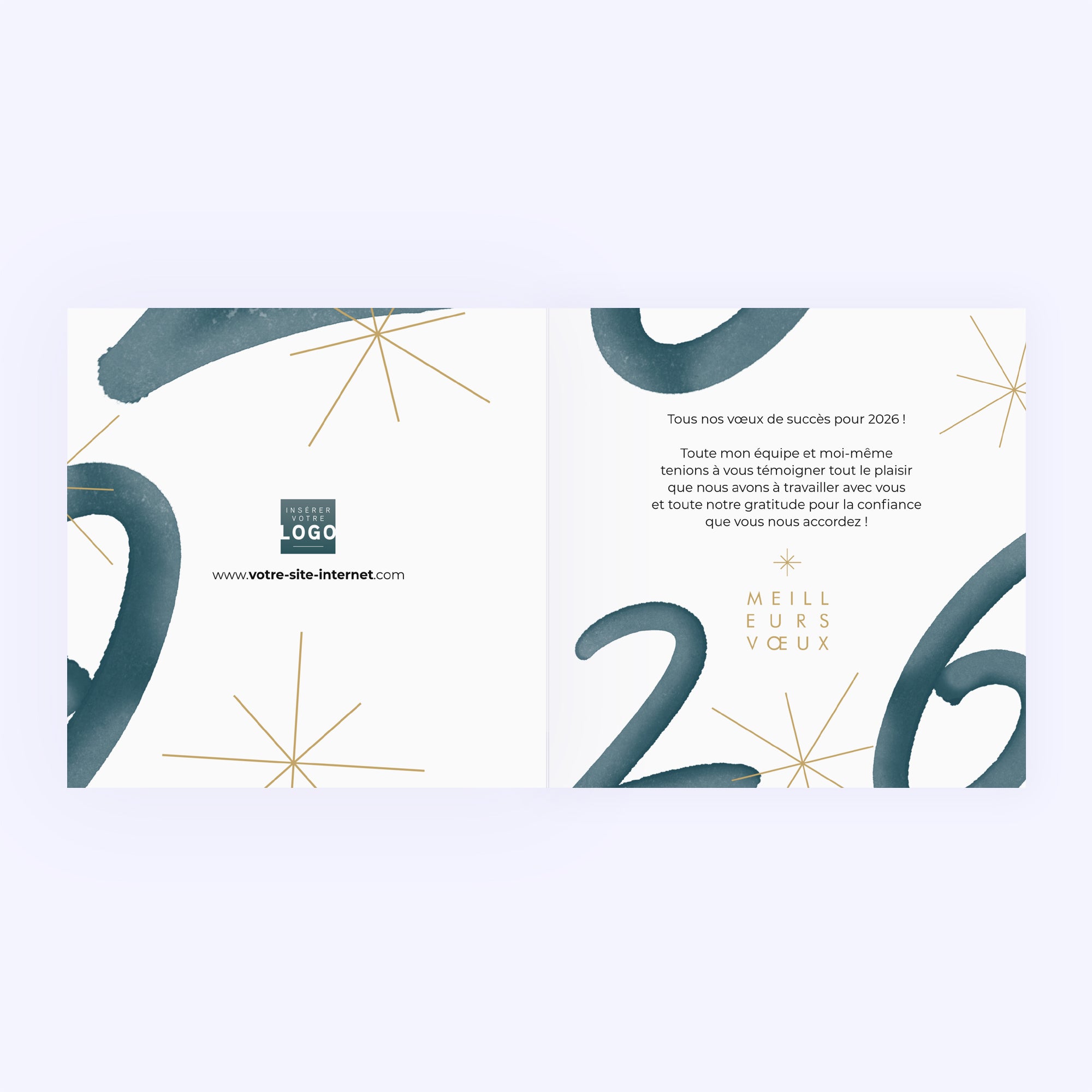 Bleu Astral | Vœux professionnels • Carte de voeux dorure • Carré double photo N° 2