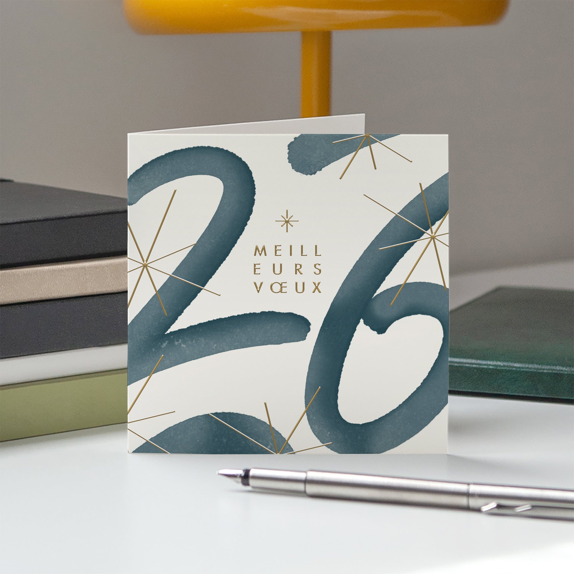 Bleu Astral | Vœux professionnels • Carte de voeux dorure • Carré double photo N° 5