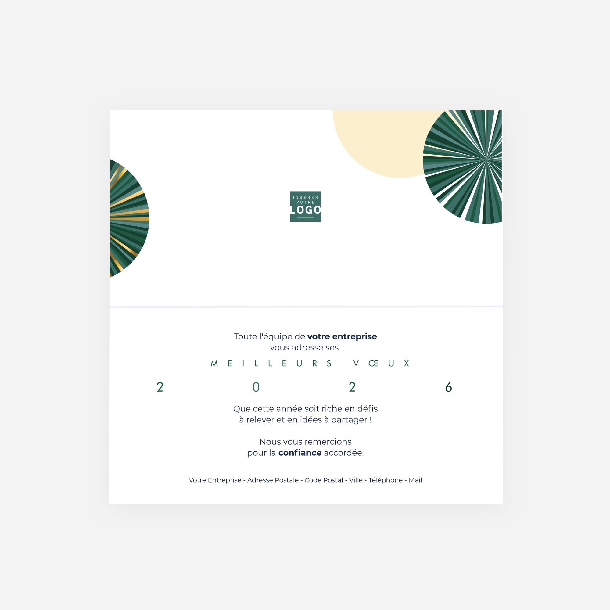 Rouages vert & or | Vœux professionnels • Carte de voeux dorure • Rectangle double photo N° 2