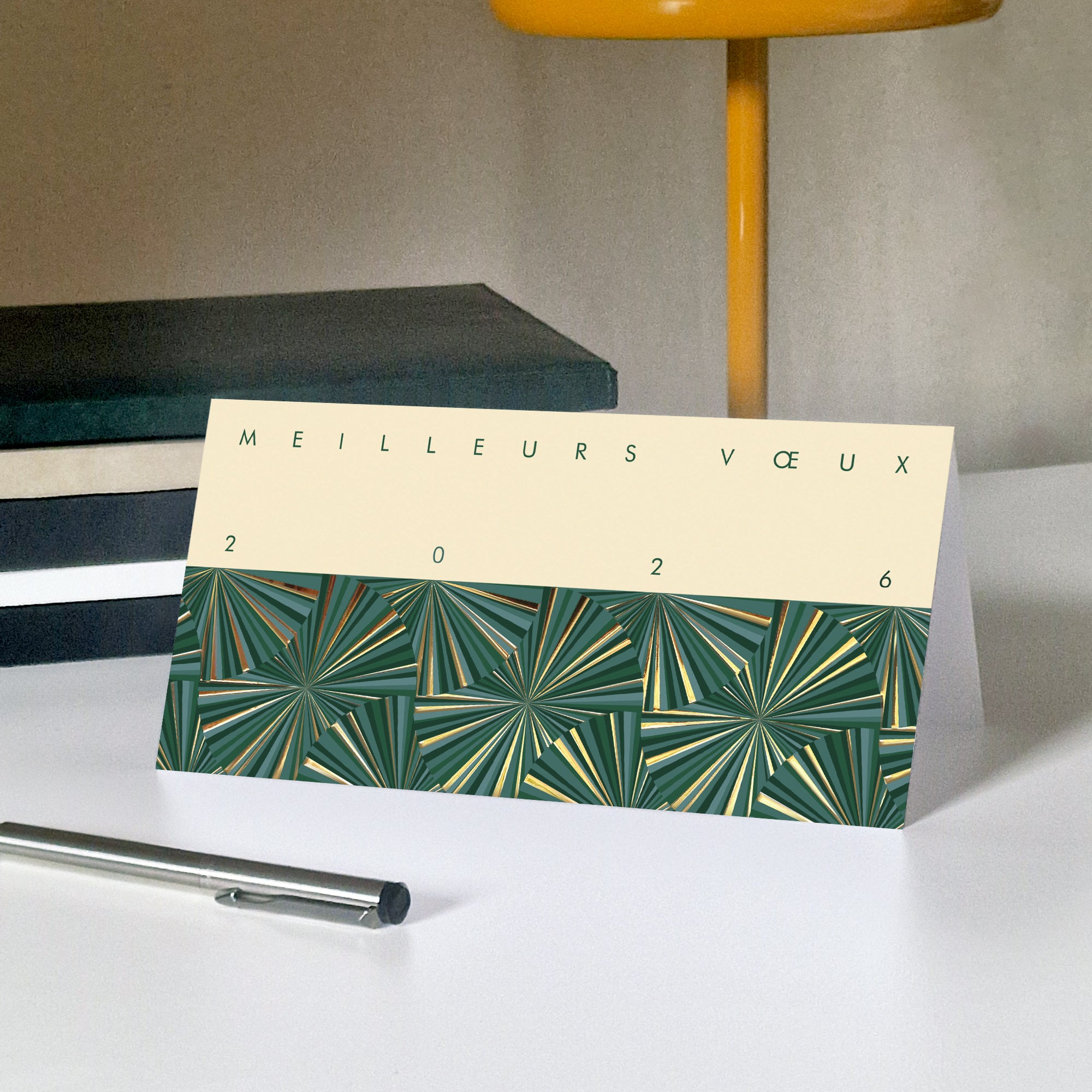 Rouages vert & or | Vœux professionnels • Carte de voeux dorure • Rectangle double photo N° 5