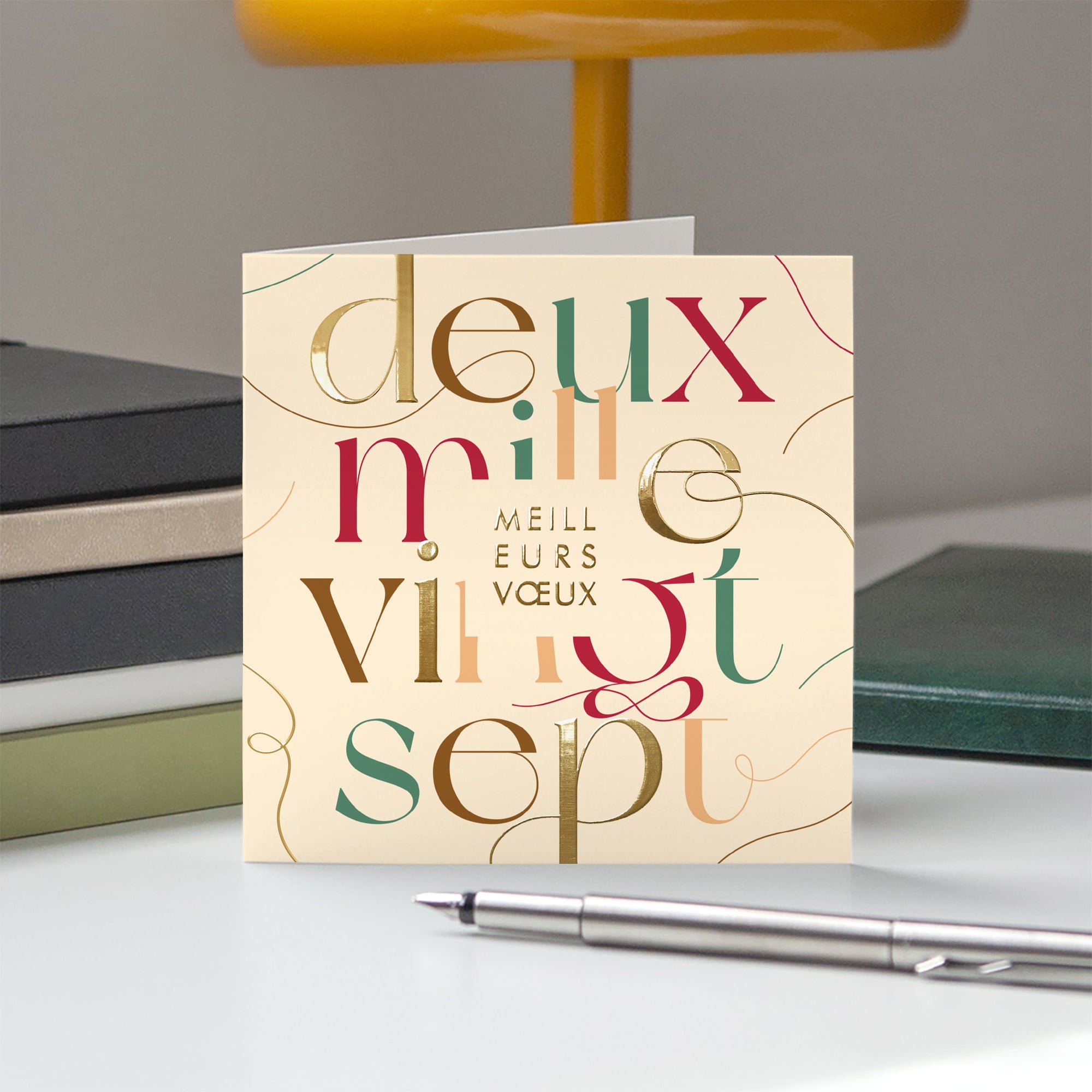 Golden typo | Vœux professionnels • Carte de voeux dorure • Carré double photo N° 5