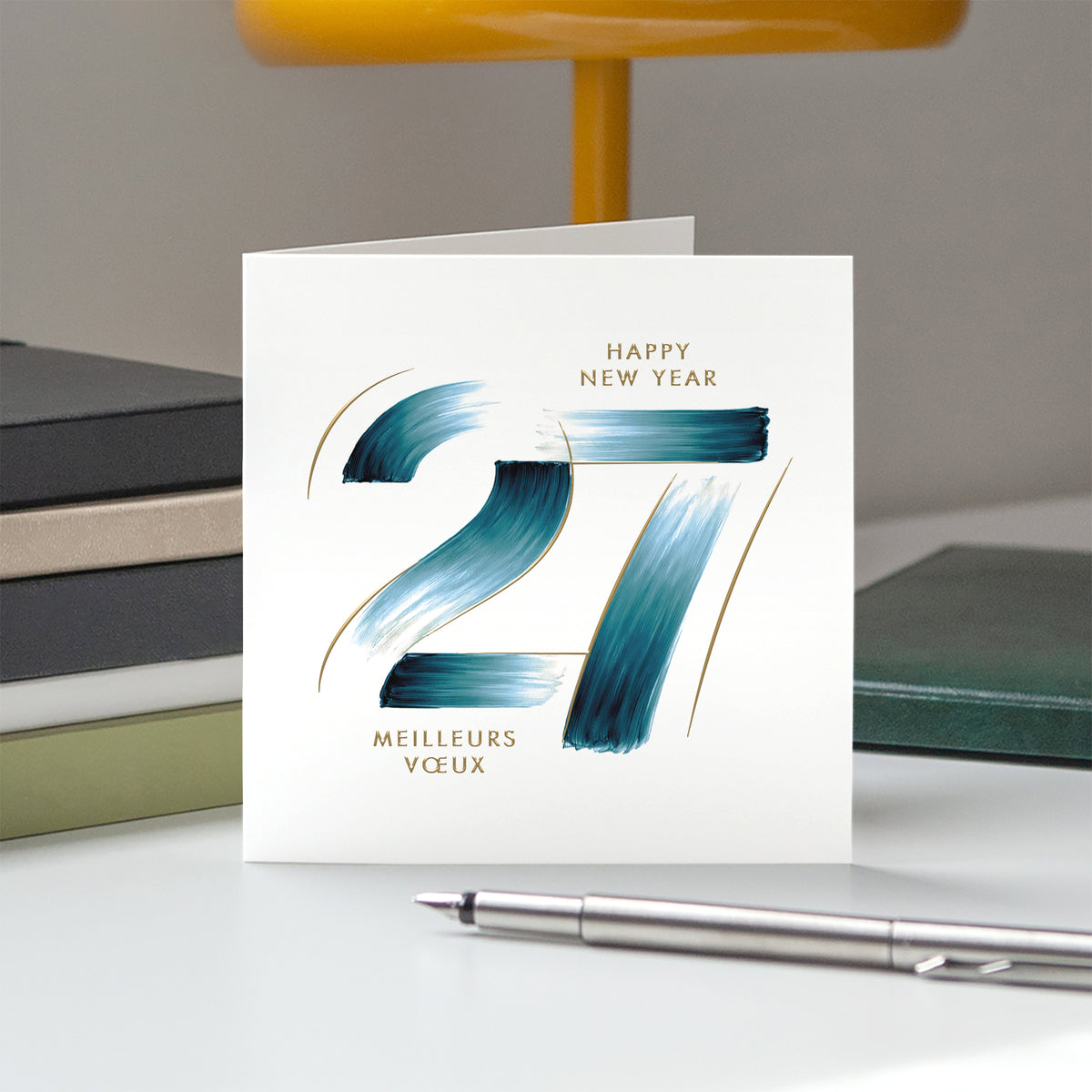 Bleu lumière | Vœux professionnels • Carte de voeux dorure • Carrée pliable photo N° 5