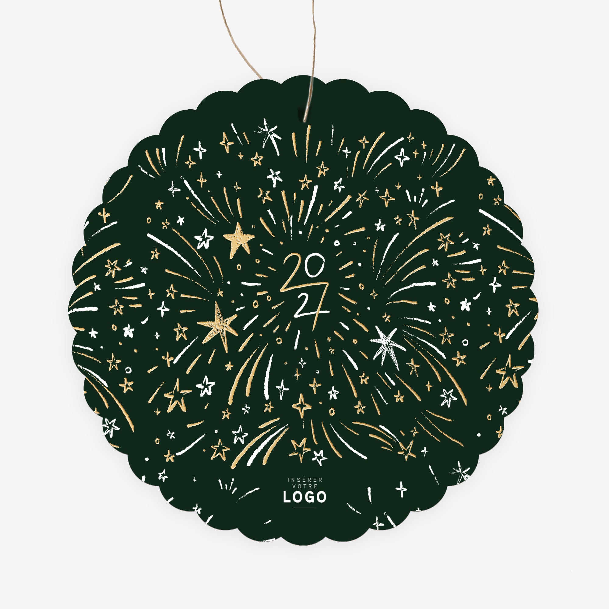 Feu d'étoiles d'or | Vœux professionnels • Boule de Noël papier • Ronde à accrocher photo N° 1