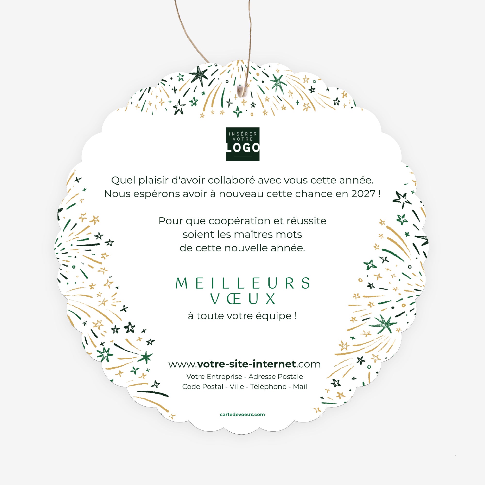 Feu d'étoiles d'or | Vœux professionnels • Boule de Noël papier • Ronde à accrocher photo N° 2