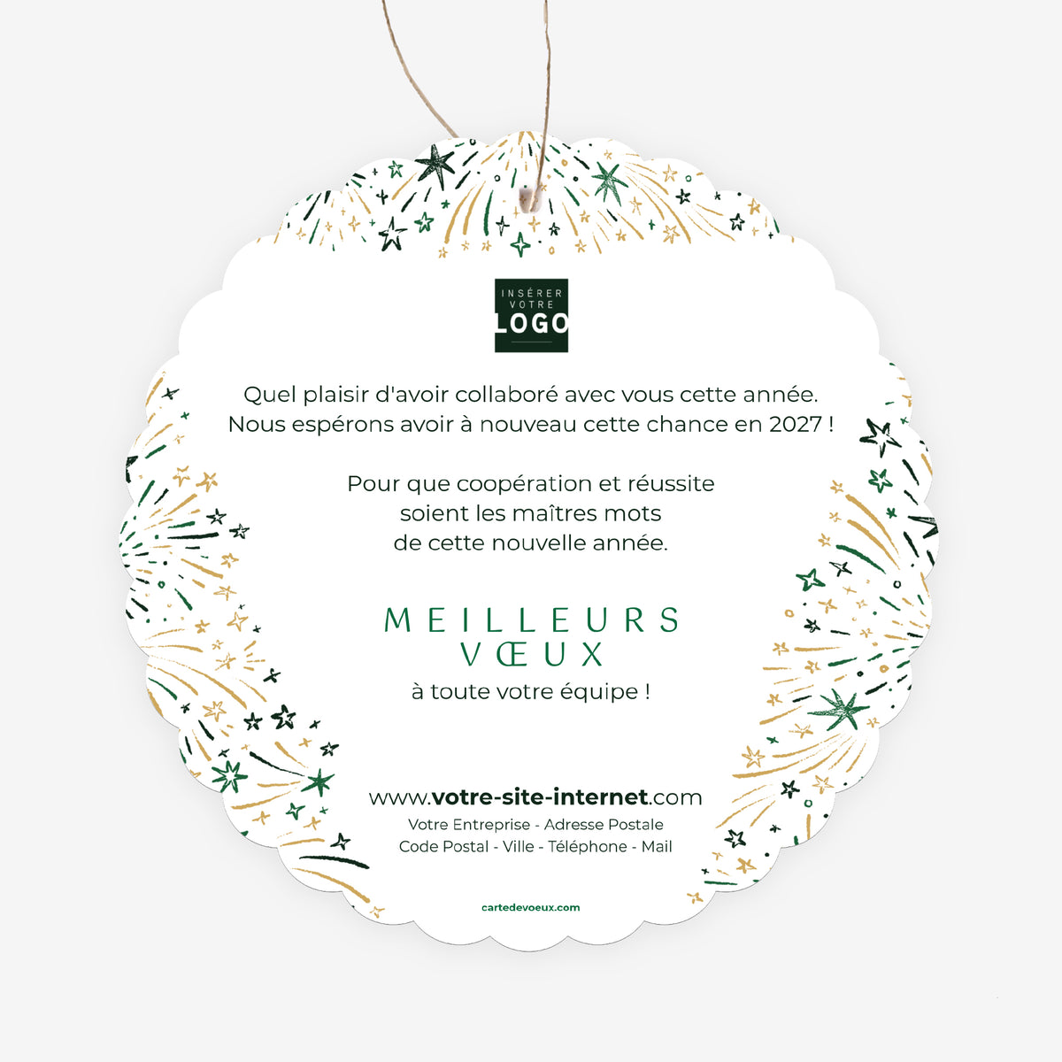 Feu d'étoiles d'or | Vœux professionnels • Boule de Noël papier • Ronde à accrocher photo N° 2