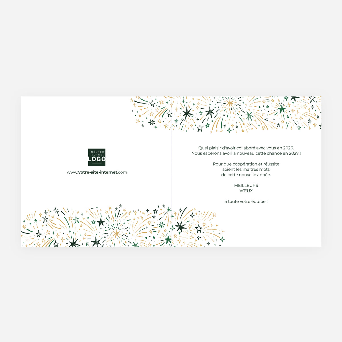 Feu d'étoiles d'or | Vœux professionnels • Carte de voeux dorure • Carrée pliable photo N° 2