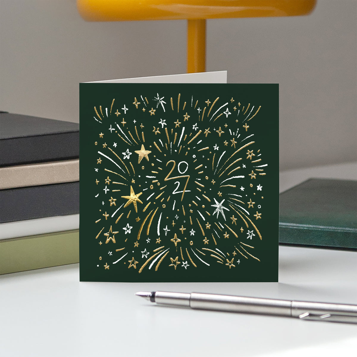 Feu d'étoiles d'or | Vœux professionnels • Carte de voeux dorure • Carrée pliable photo N° 5