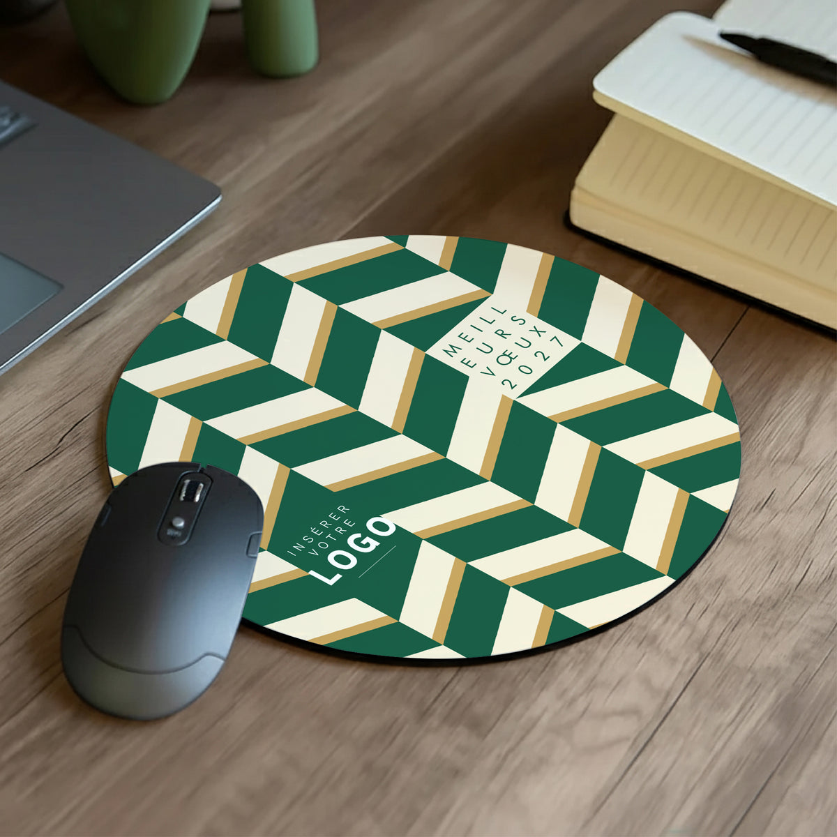 Chevron Émeraude | Cadeau entreprise • Tapis de souris • Rond photo N° 1