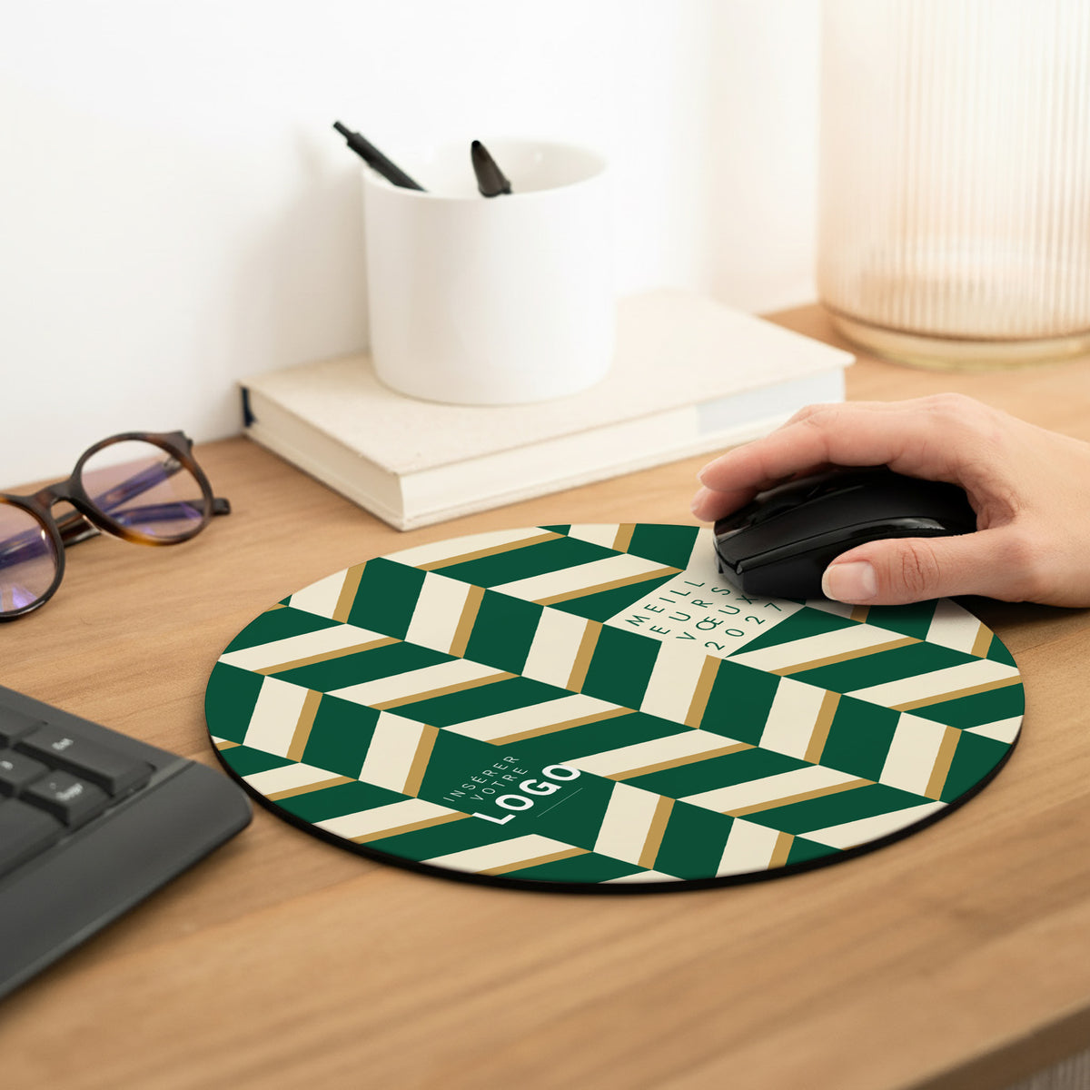 Chevron Émeraude | Cadeau entreprise • Tapis de souris • Rond photo N° 2