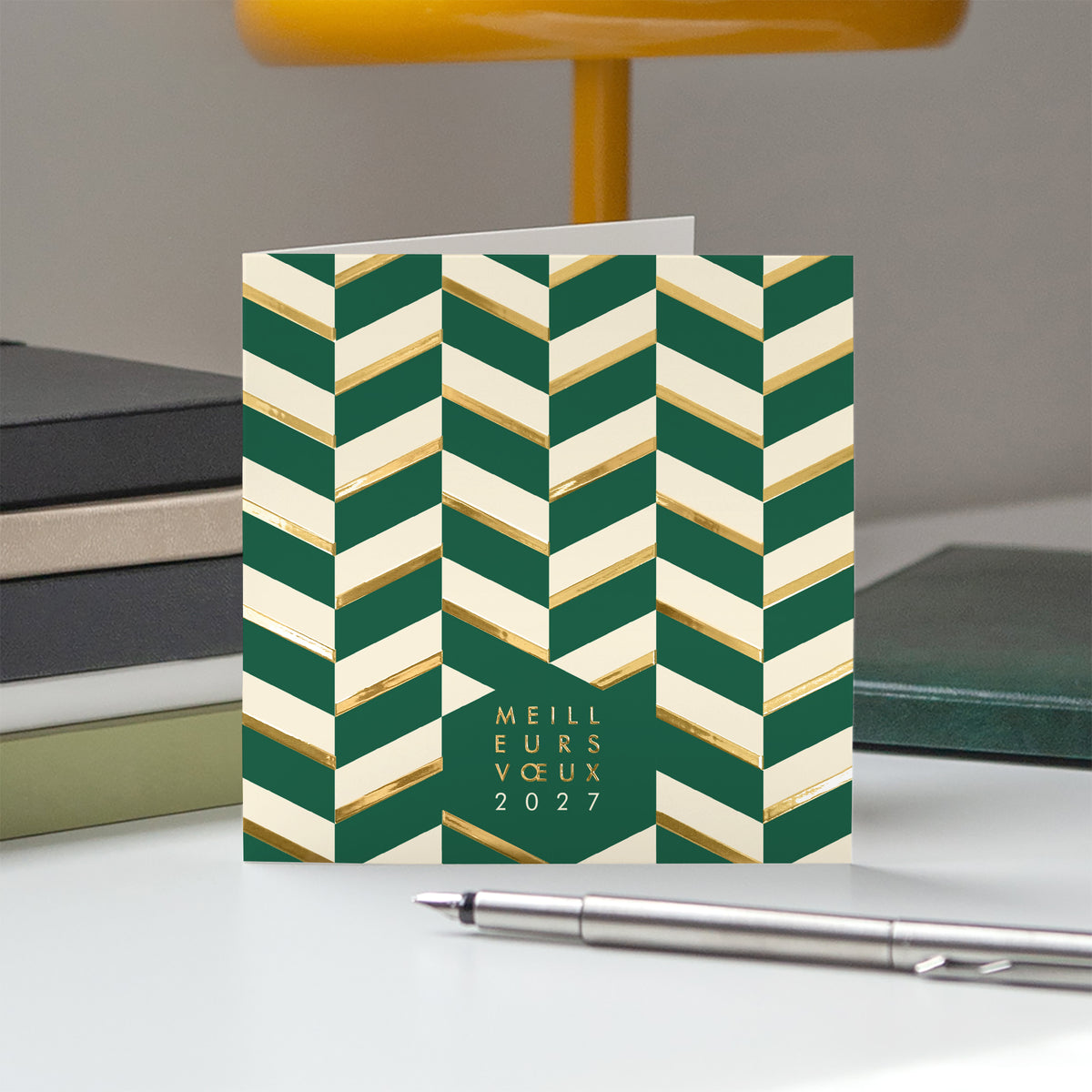 Chevron Émeraude | Vœux professionnels • Carte de voeux dorure • Carrée pliable photo N° 5