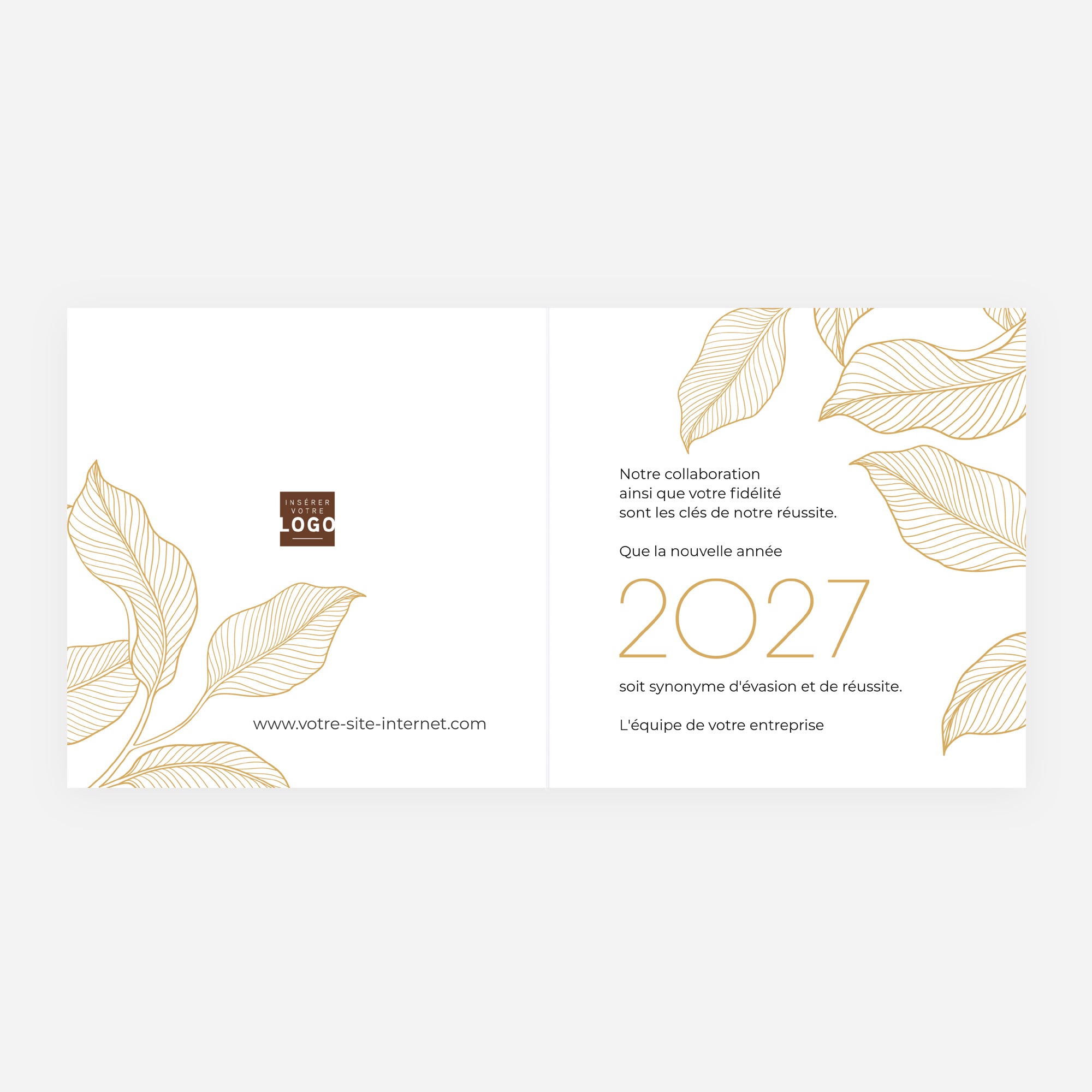Feuillage Précieux | Vœux professionnels • Carte de voeux dorure • Carré double photo N° 2