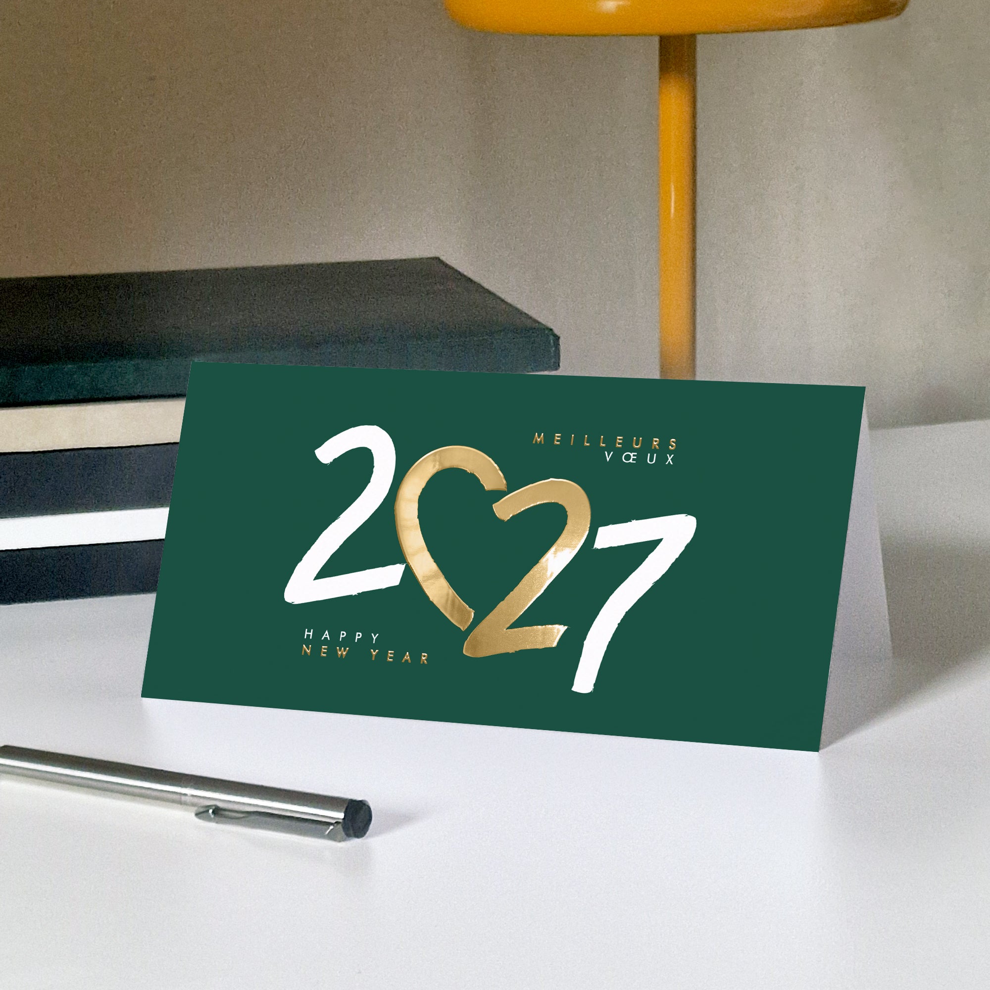 Au Cœur de l’Avenir | Vœux professionnels • Carte de voeux dorure • Rectangle double photo N° 5