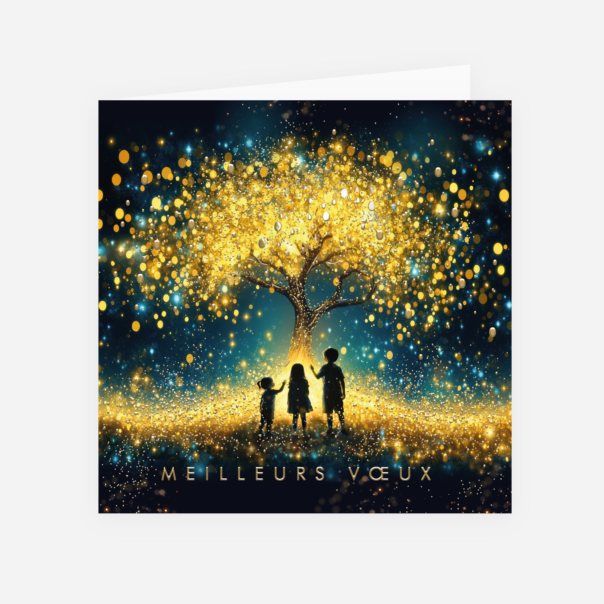 Les lumières de l’Espoir | Vœux professionnels • Carte de voeux dorure • Carré double photo N° 1