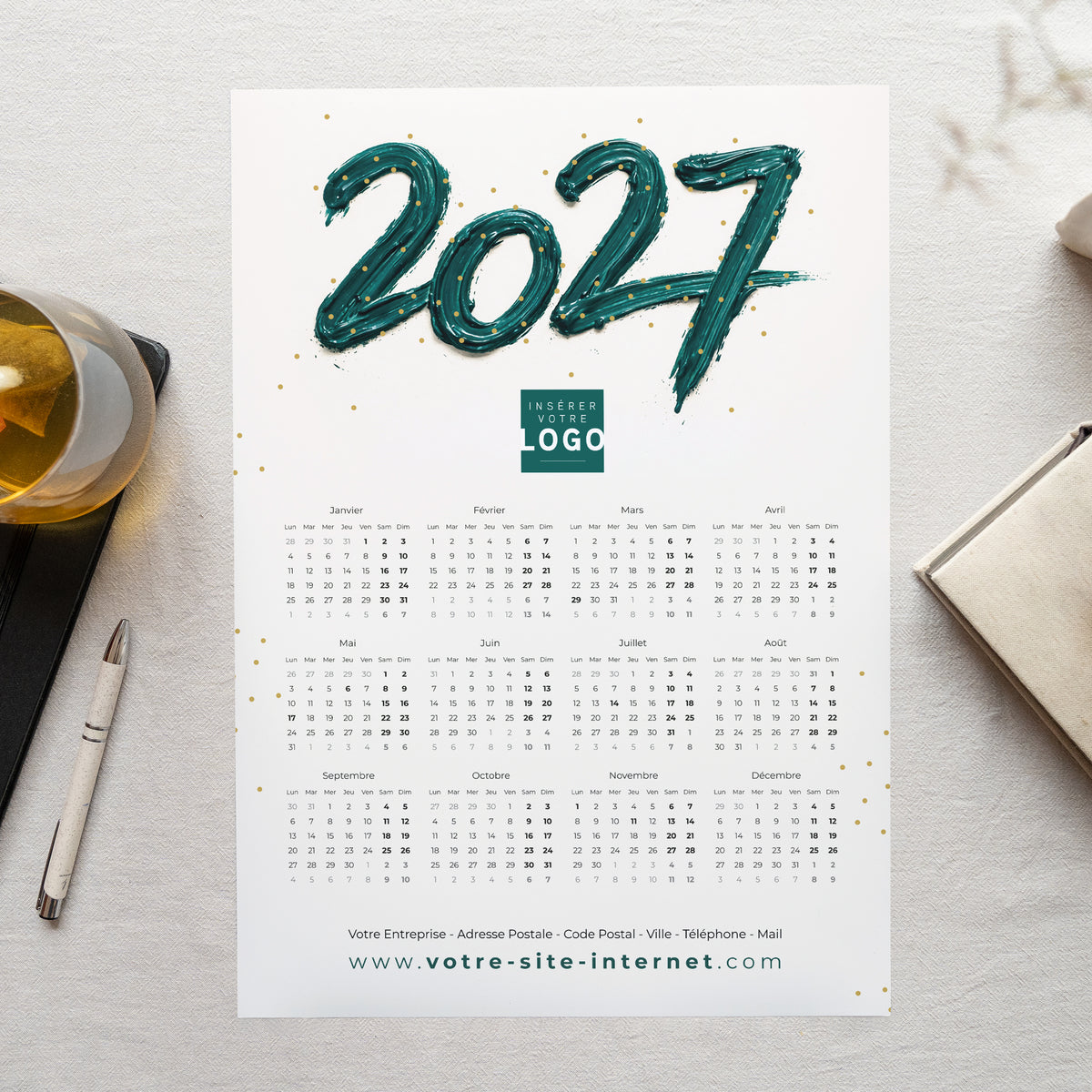 Millésime Précieux | Vœux professionnels • Calendrier professionnel • Monopage portrait photo N° 1