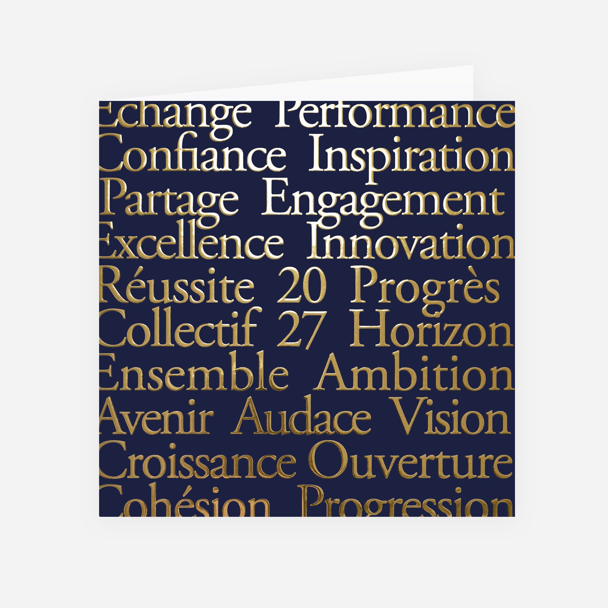 Mots d’Avenir Bleu | Vœux professionnels • Carte de voeux dorure • Carré double photo N° 1