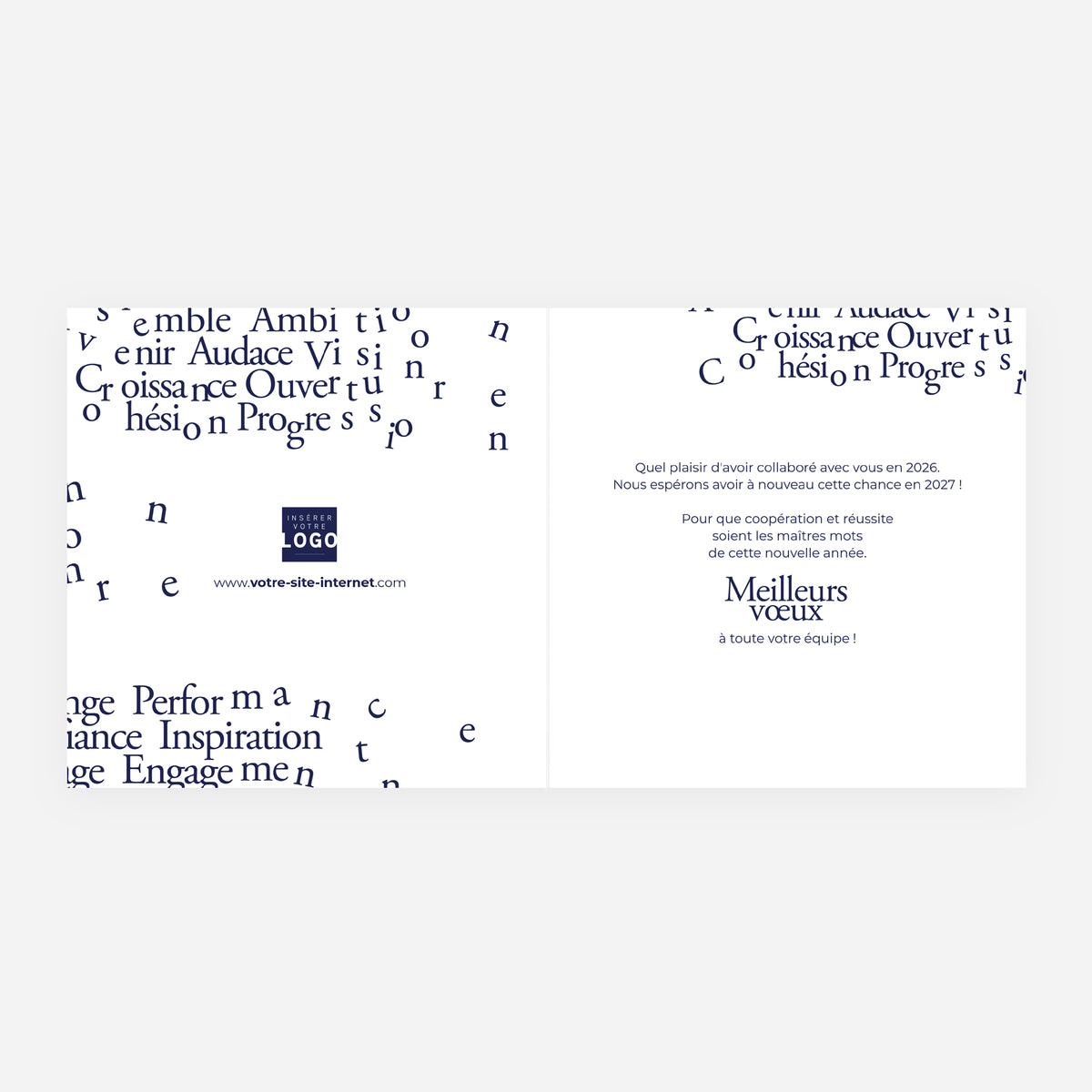 Mots d’Avenir Bleu | Vœux professionnels • Carte de voeux dorure • Carrée pliable photo N° 2