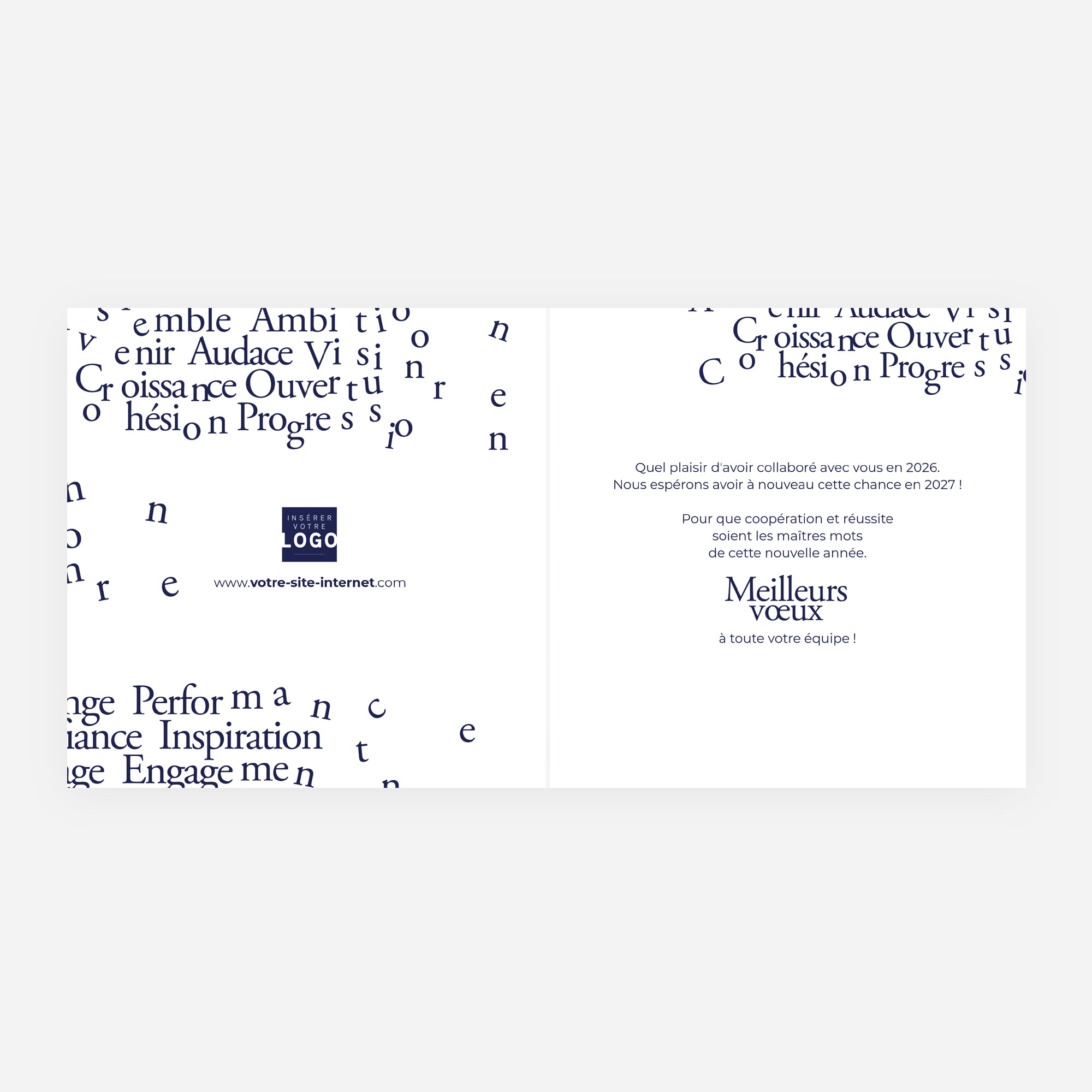 Mots d’Avenir Bleu | Vœux professionnels • Carte de voeux dorure • Carré double photo N° 2