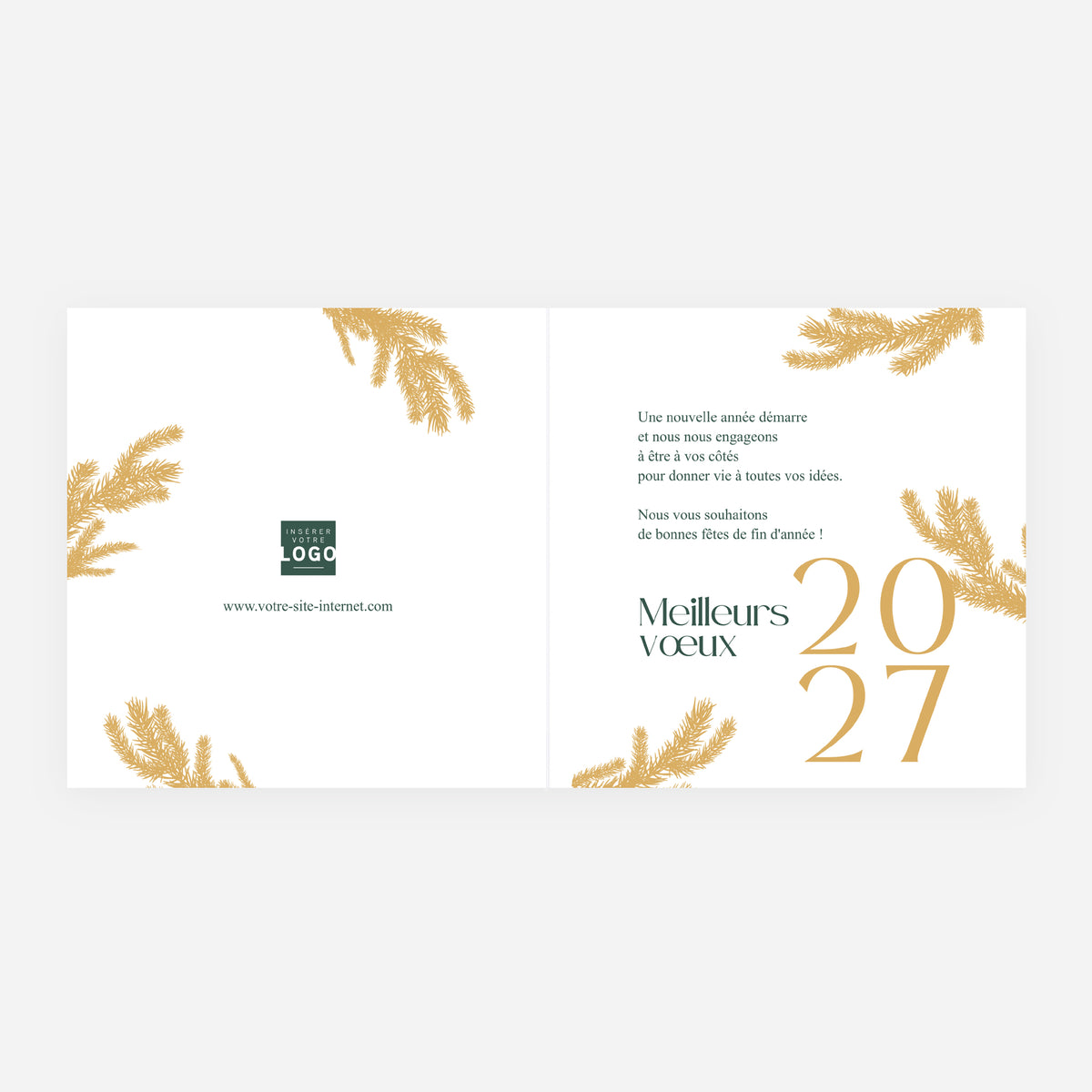 Couronne Végétale Dorée | Vœux professionnels • Carte de voeux dorure • Carrée pliable photo N° 2