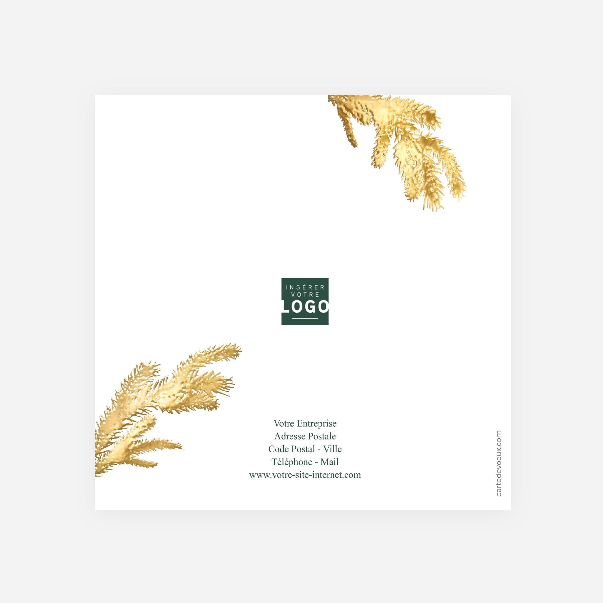 Couronne Végétale Dorée | Vœux professionnels • Carte de voeux dorure • Carré double photo N° 3