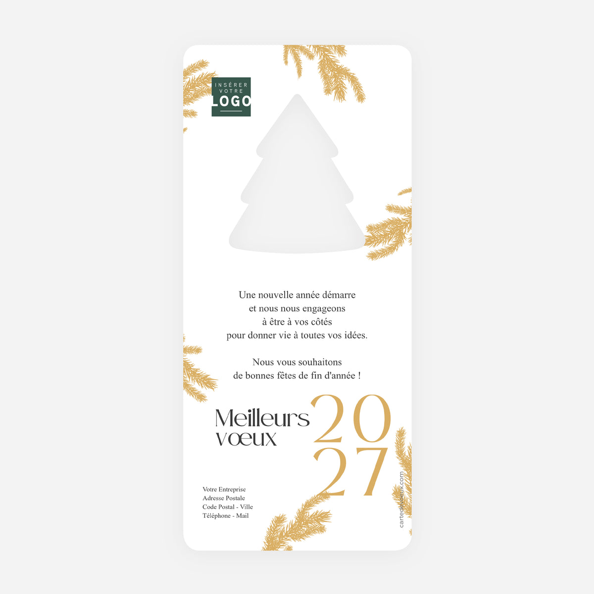 Couronne Végétale Kraft | Vœux professionnels • Carte de voeux dorure • Sapin découpé photo N° 2