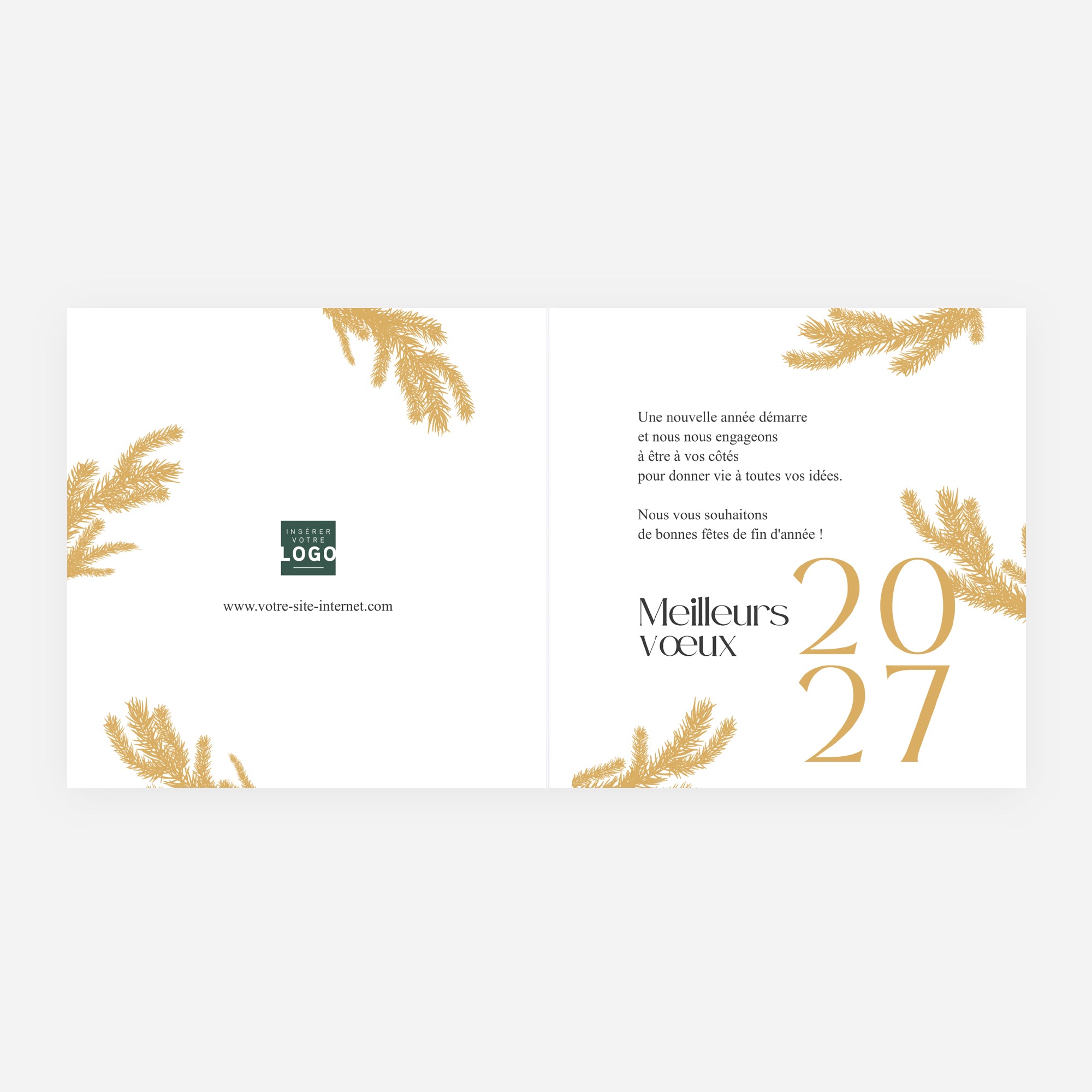 Couronne Végétale Kraft | Vœux professionnels • Carte de voeux dorure • Carrée pliable photo N° 2