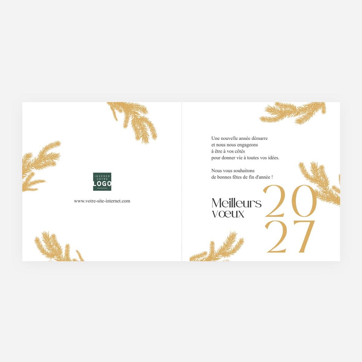 Couronne Végétale Kraft | Vœux professionnels • Carte de voeux dorure • Carrée pliable photo N° 2