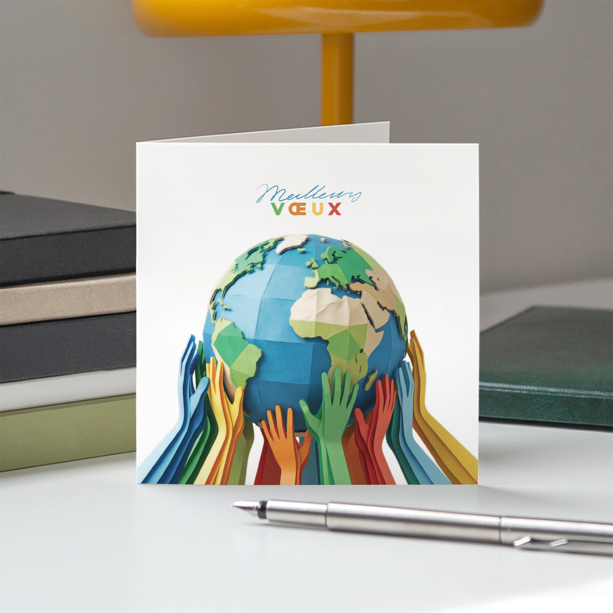 Unis pour le Monde | Vœux professionnels • Carte de voeux • Carré double photo N° 5