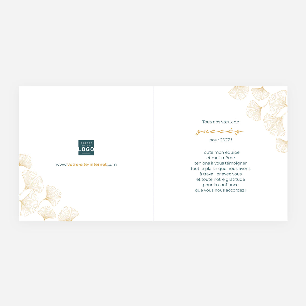 Lignes Végétales | Vœux professionnels • Carte de voeux dorure • Carrée pliable photo N° 2