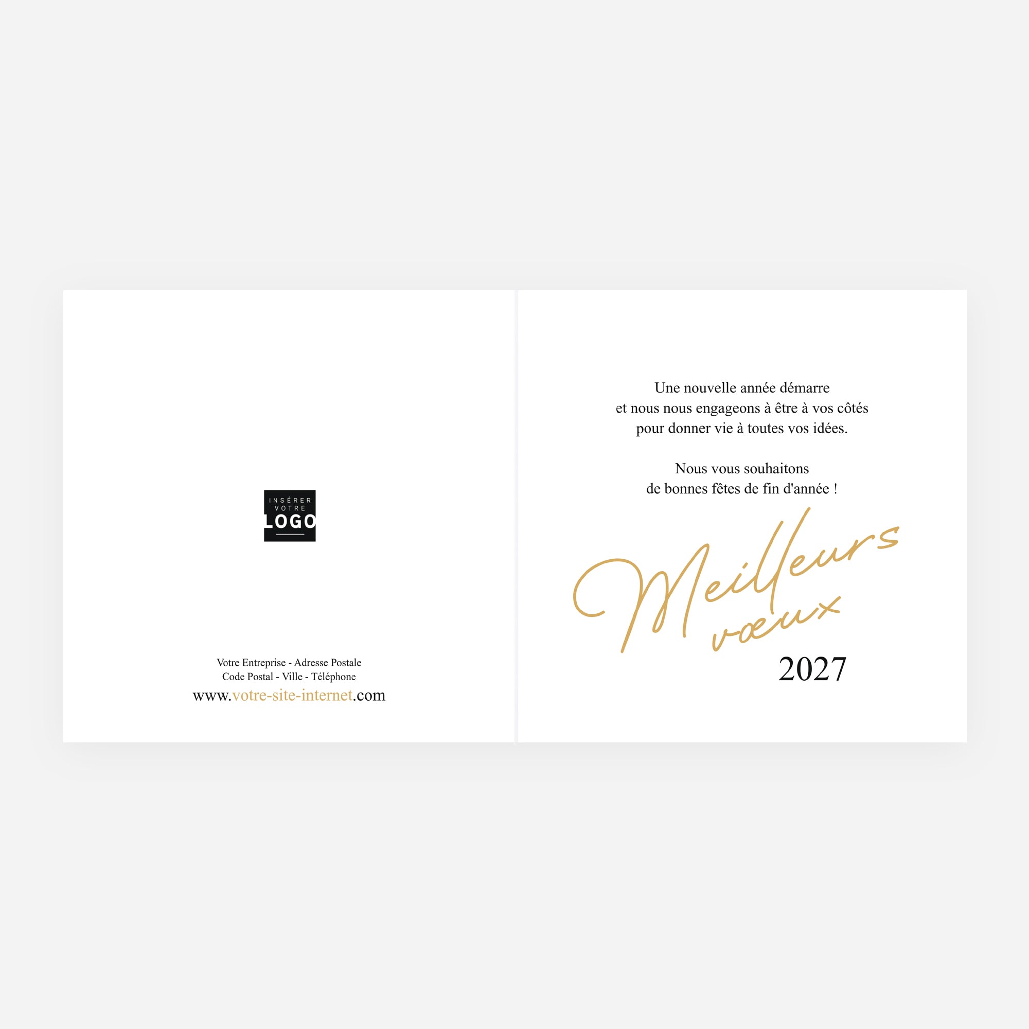 Écriture Précieuse | Vœux professionnels • Carte de voeux dorure • Carrée pliable photo N° 2