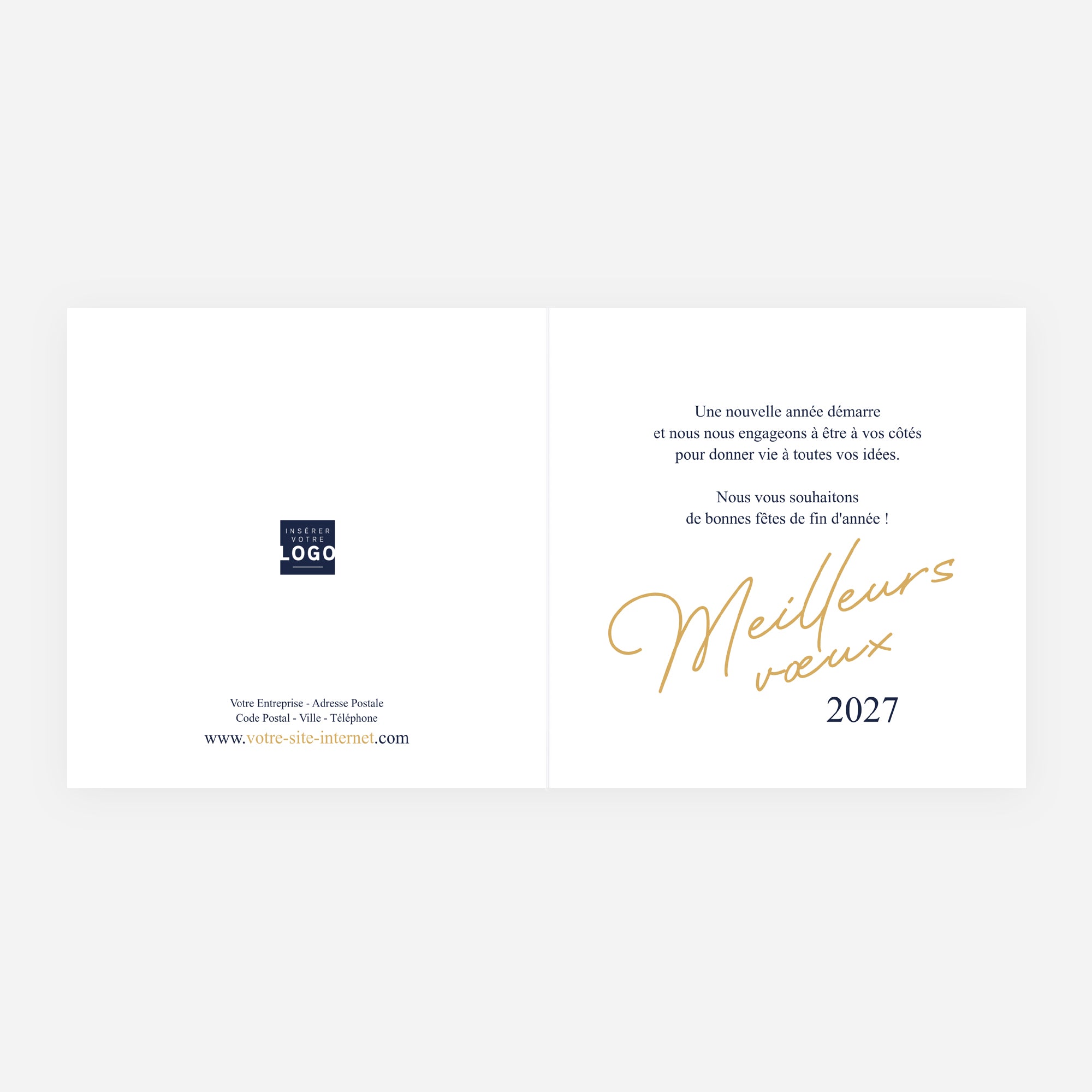 Écriture Précieuse Marine | Vœux professionnels • Carte de voeux dorure • Carrée pliable photo N° 2