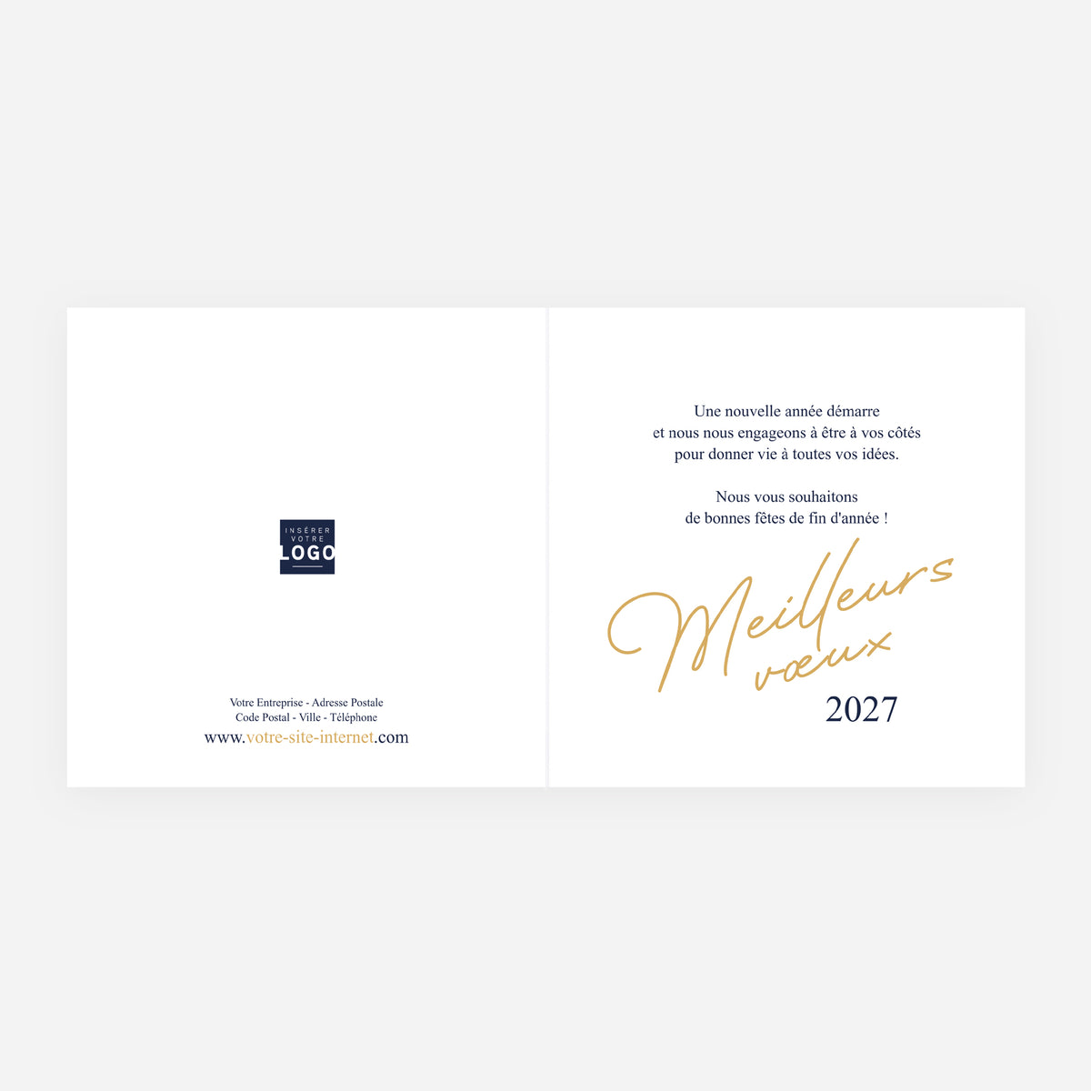 Écriture Précieuse Marine | Vœux professionnels • Carte de voeux dorure • Carrée pliable photo N° 2