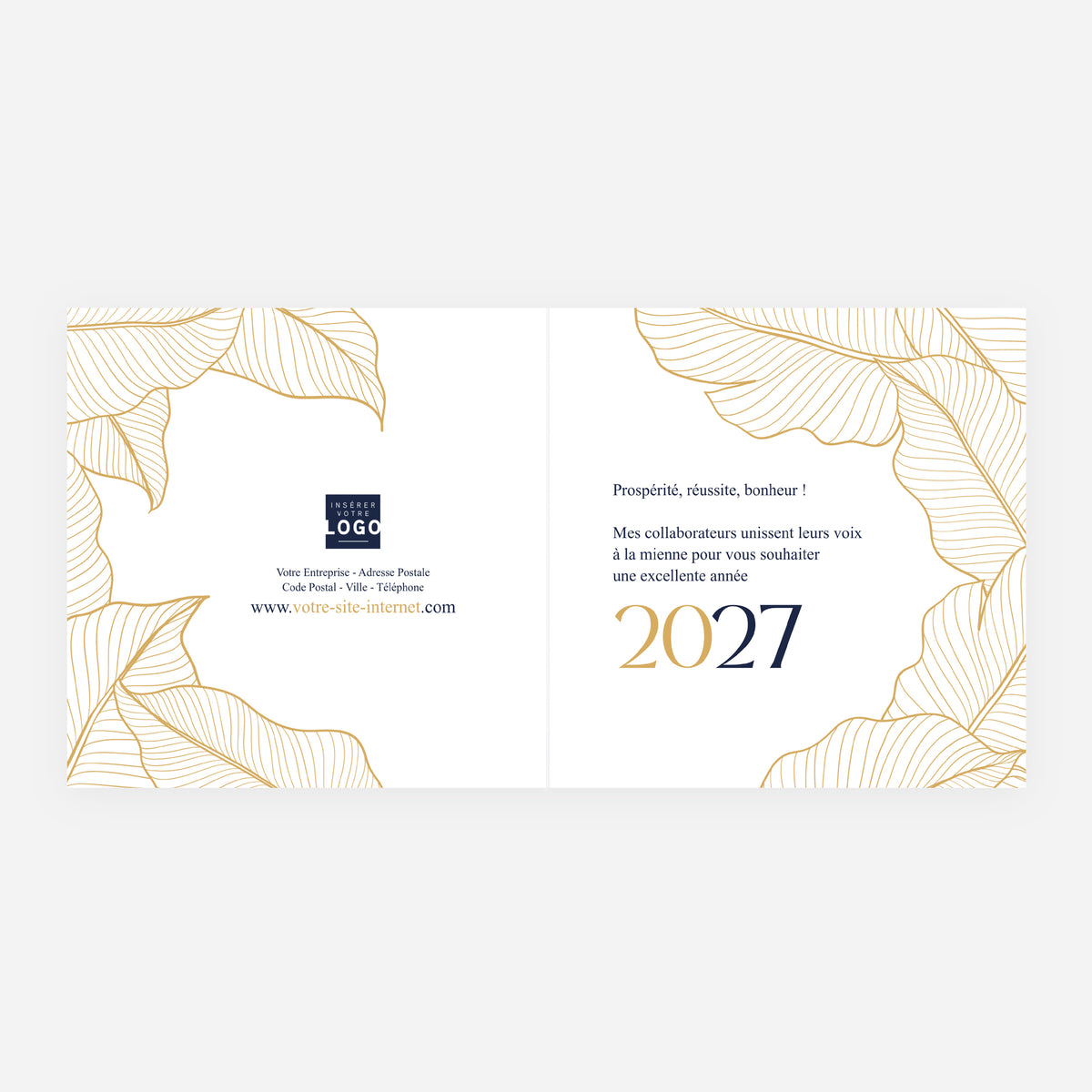 Feuillage d’Or | Vœux professionnels • Carte de voeux dorure • Carrée pliable photo N° 2