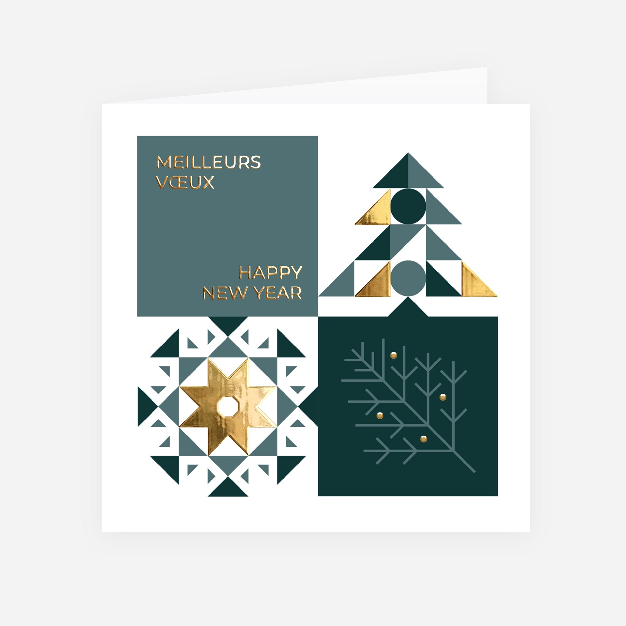 Mosaïque d’Hiver | Vœux professionnels • Carte de voeux dorure • Carré double photo N° 1