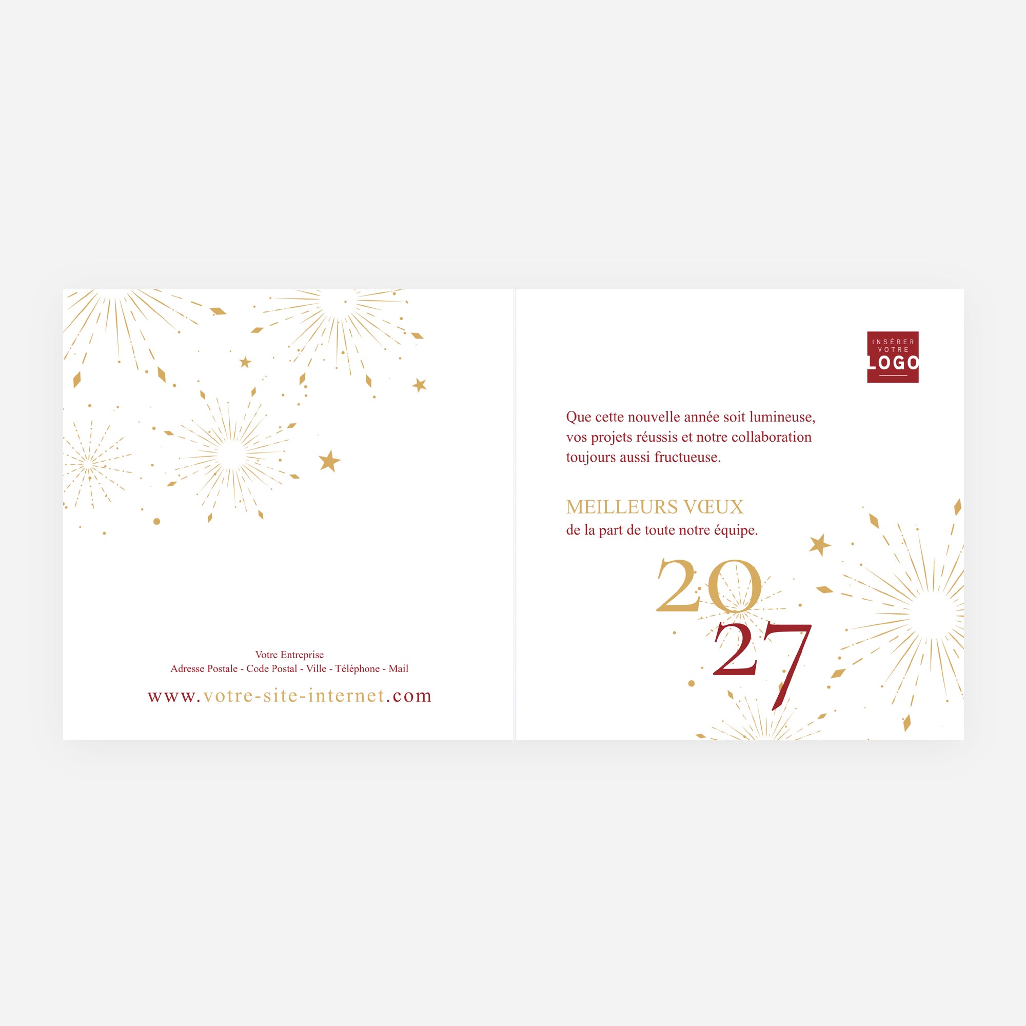 Scintillement Festif | Vœux professionnels • Carte de voeux dorure • Carré double photo N° 2