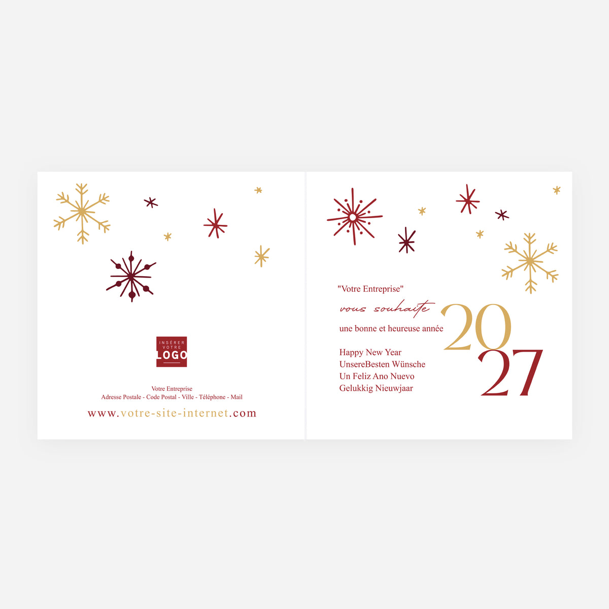 Ronde de Flocons | Vœux professionnels • Carte de voeux dorure • Carrée pliable photo N° 2