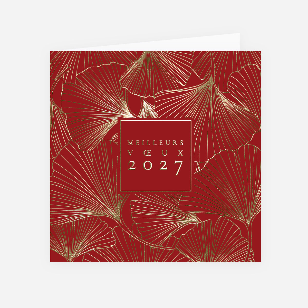 Ginkgo Doré Rouge | Vœux professionnels • Carte de voeux dorure • Carrée pliable photo N° 1
