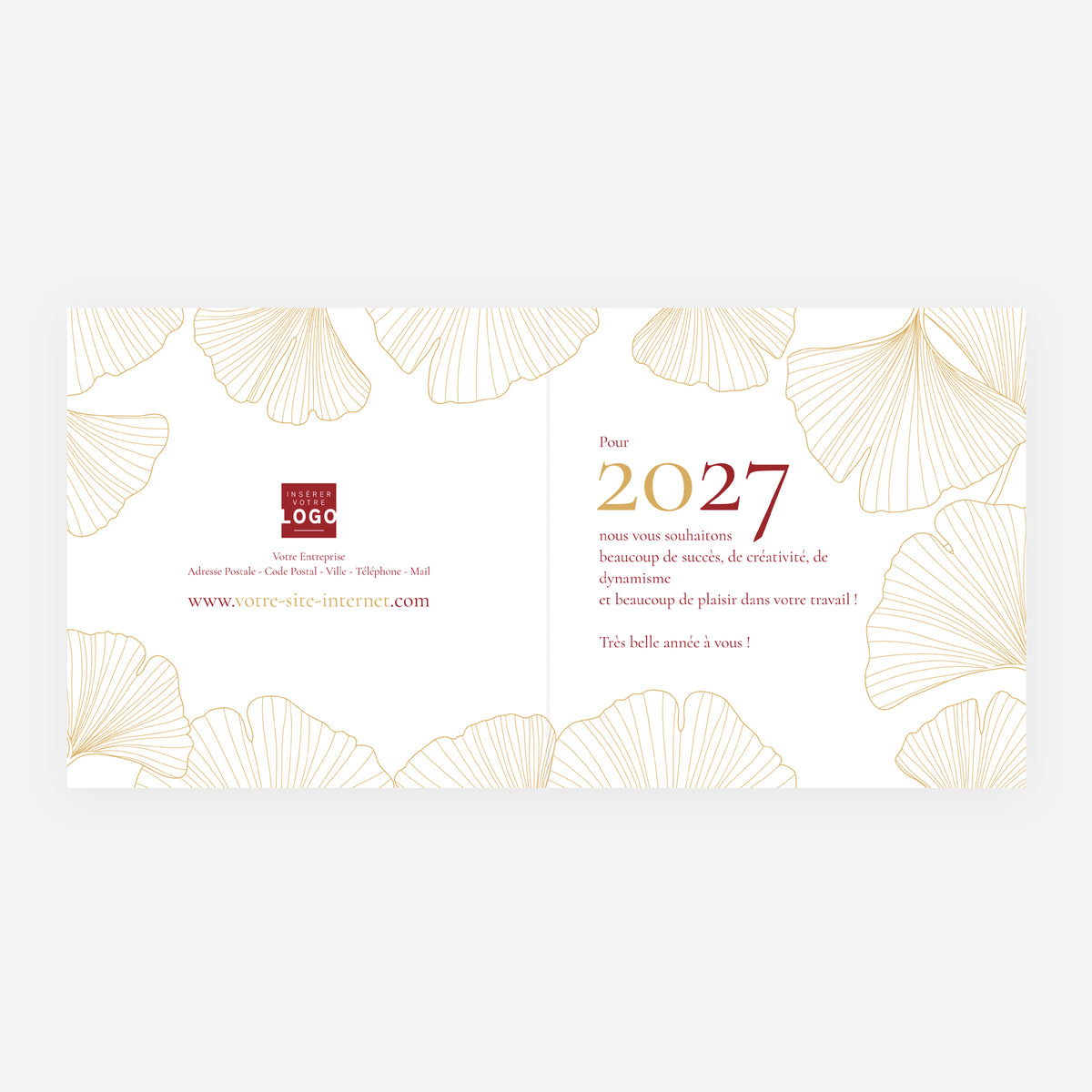 Ginkgo Doré Rouge | Vœux professionnels • Carte de voeux dorure • Carrée pliable photo N° 2
