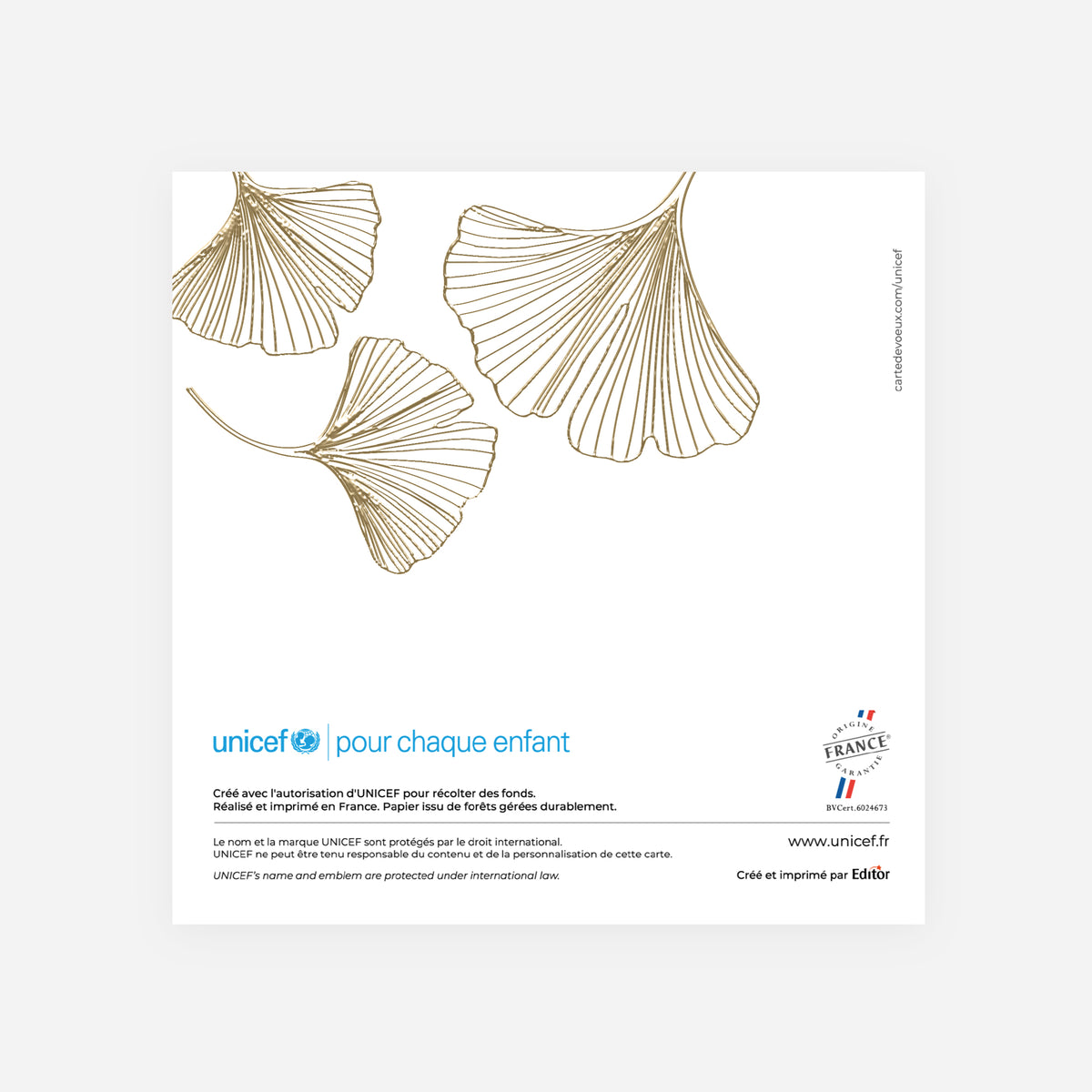 Ginkgo Doré Rouge | Vœux professionnels • Carte de voeux dorure • Carrée pliable photo N° 3