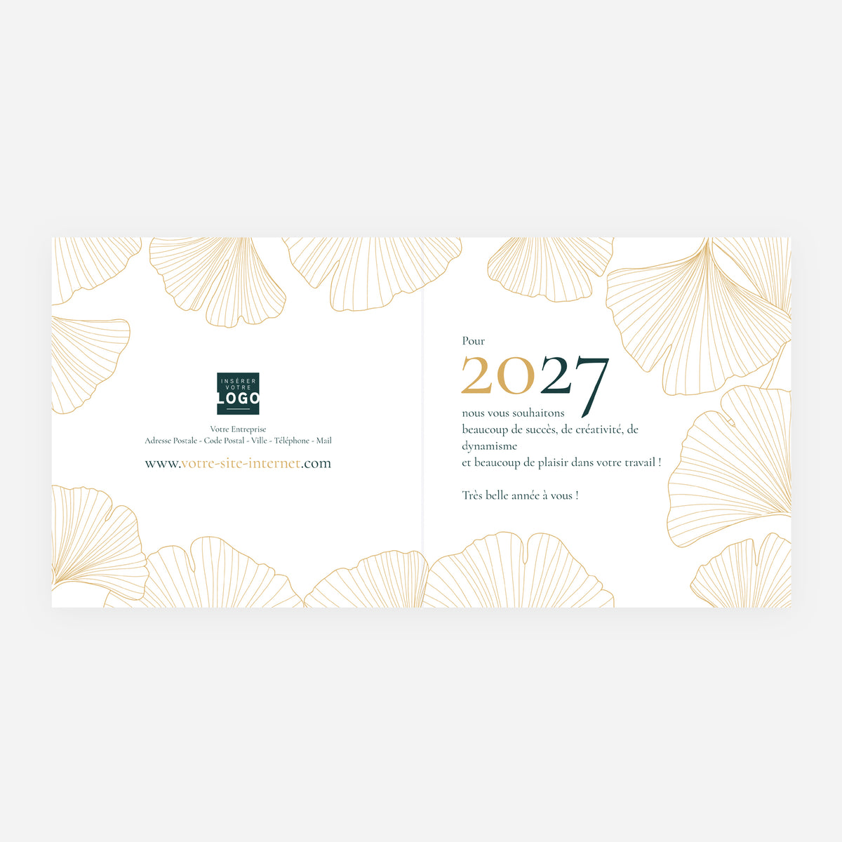 Ginkgo Doré Vert | Vœux professionnels • Carte de voeux dorure • Carrée pliable photo N° 2