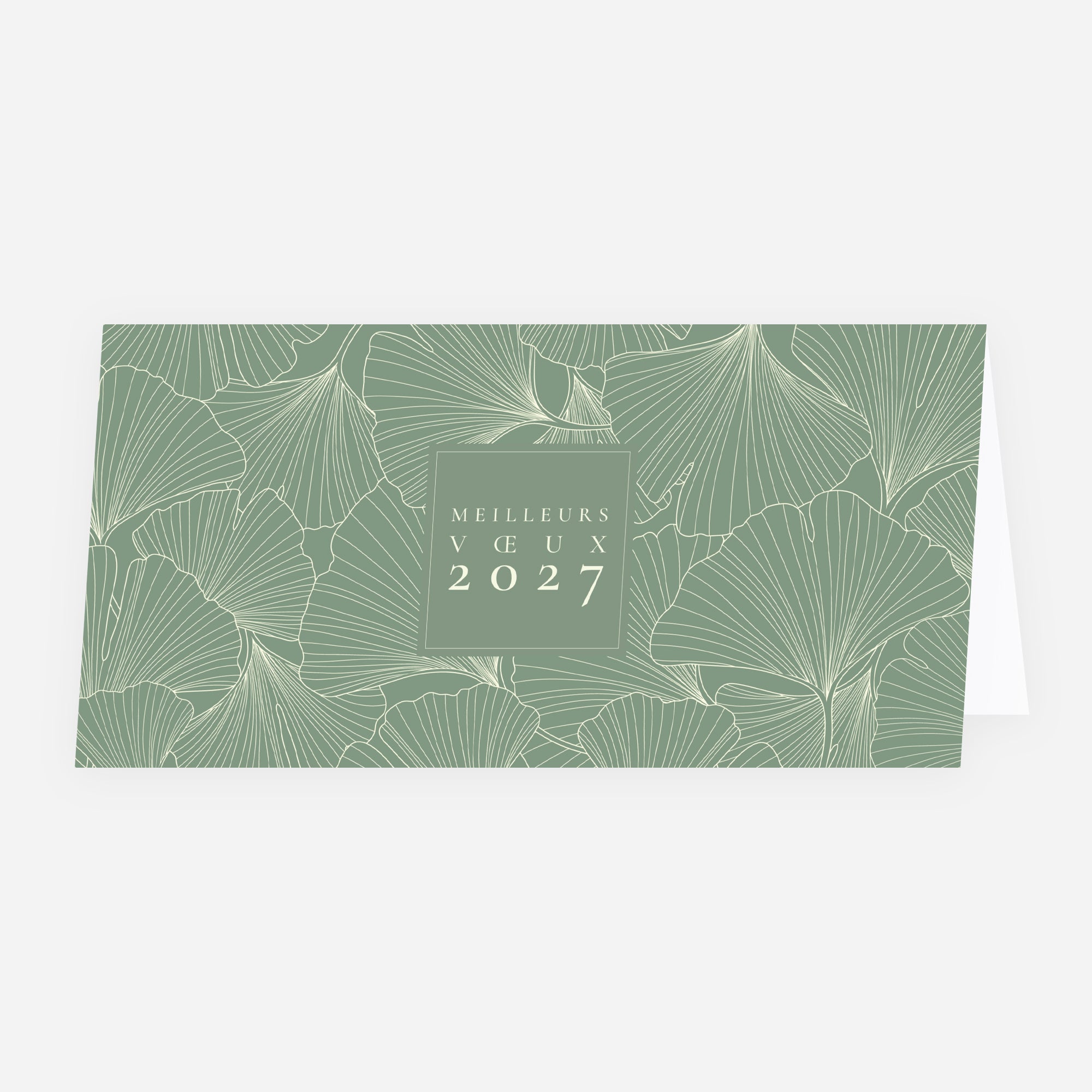 Ginkgo Vert Amande | Vœux professionnels • Carte de voeux • Panoramique pliable photo N° 1
