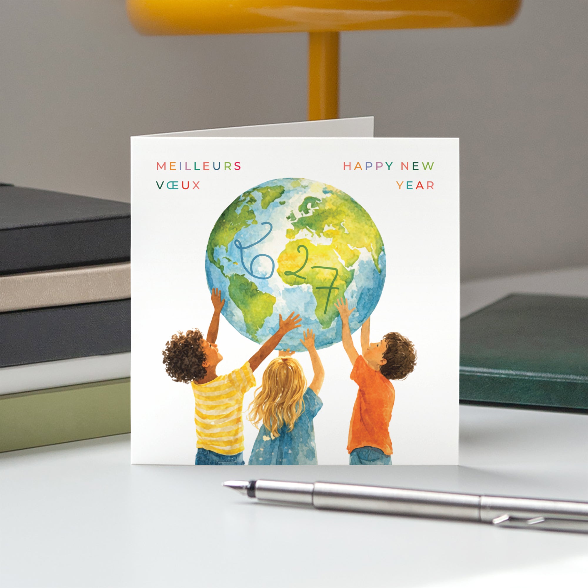 Mains vers le Monde | Vœux professionnels • Carte de voeux • Carré double photo N° 5