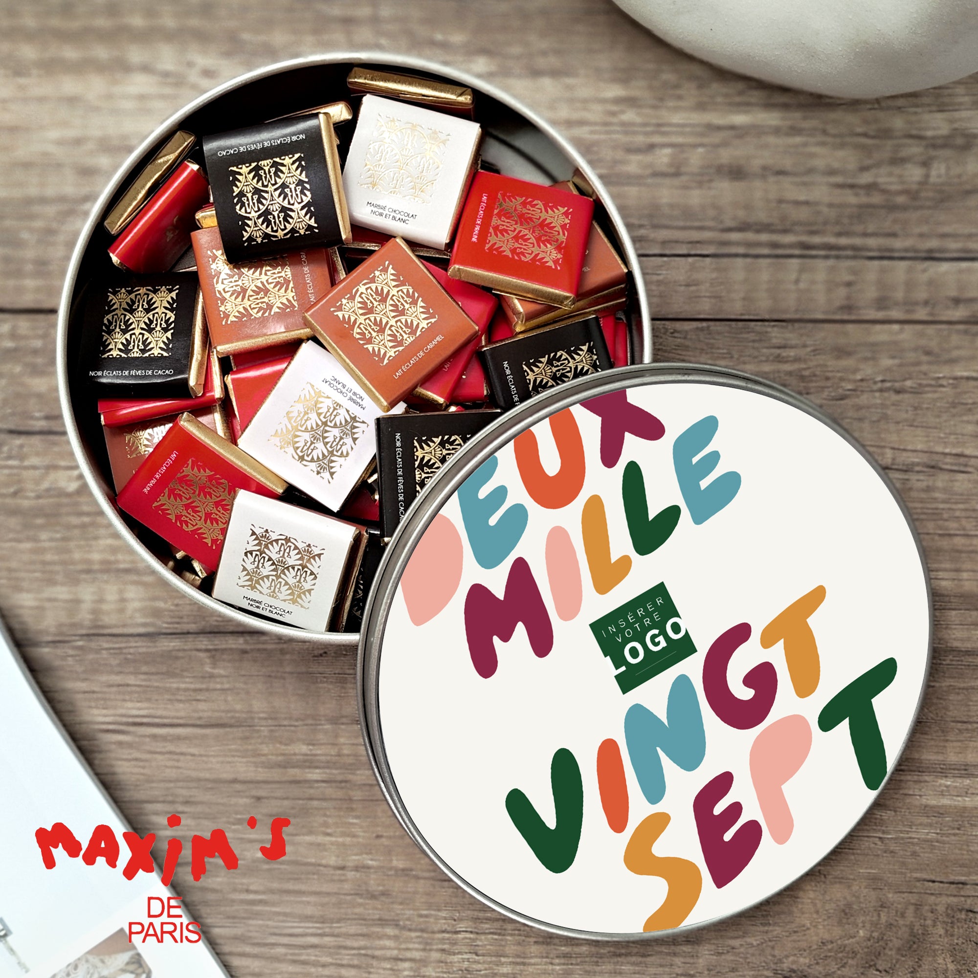 Haut en couleur | Vœux professionnels • Boite métallique • Ronde photo N° 1