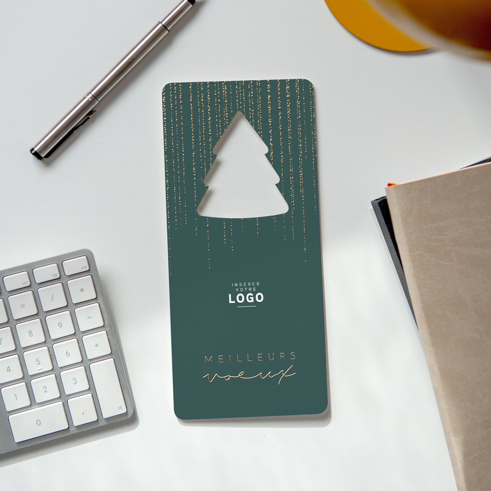 Liseré doré | Vœux professionnels • Carte de voeux dorure • Vertical sapin photo N° 4