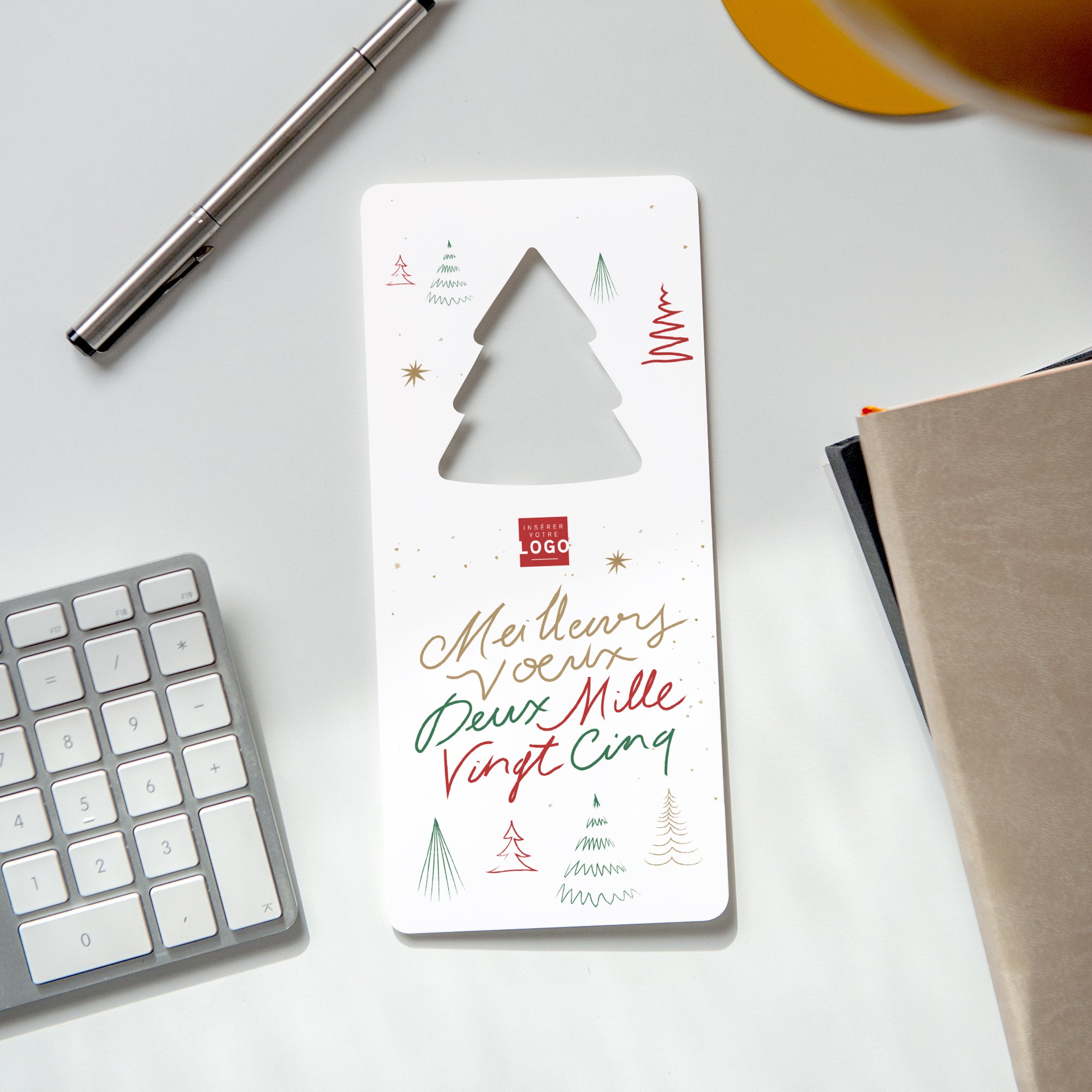 Voeux manuscrit | Vœux professionnels • Carte de voeux • Vertical sapin photo N° 4