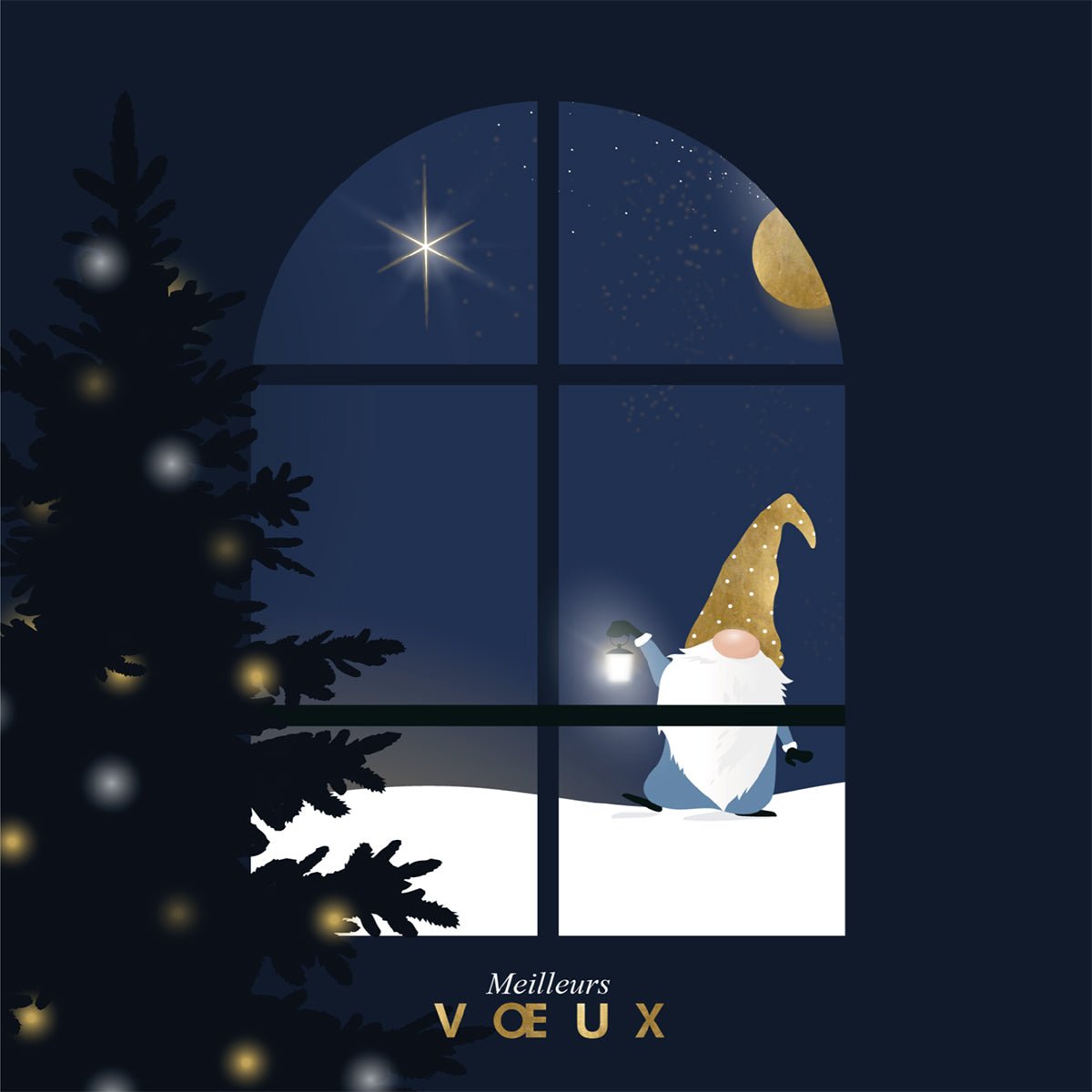 Gnome sous la lune | Vœux professionnels • Carte virtuelle photo N° 1