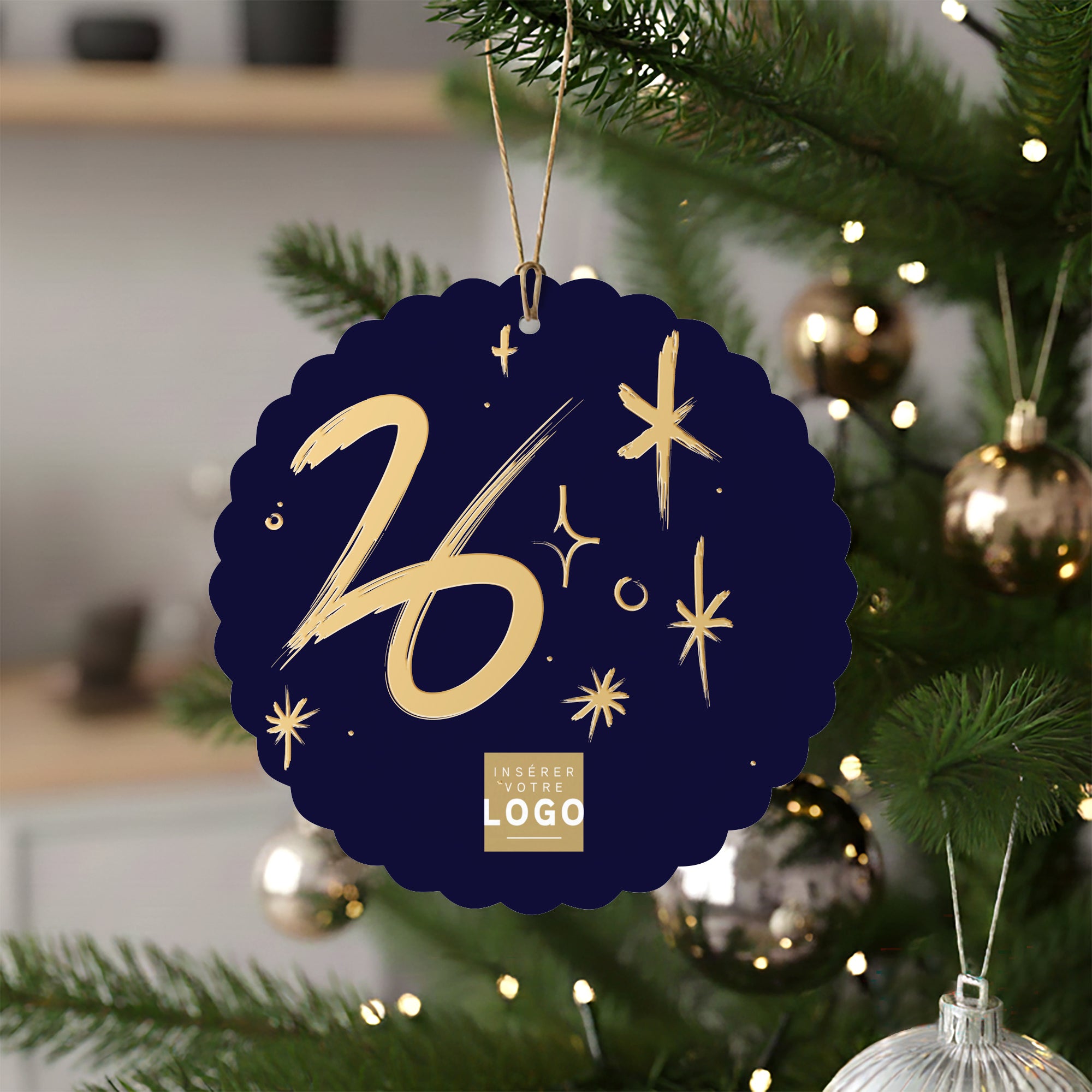 Gold marker | Vœux professionnels • Boule de Noël papier • Ronde photo N° 4