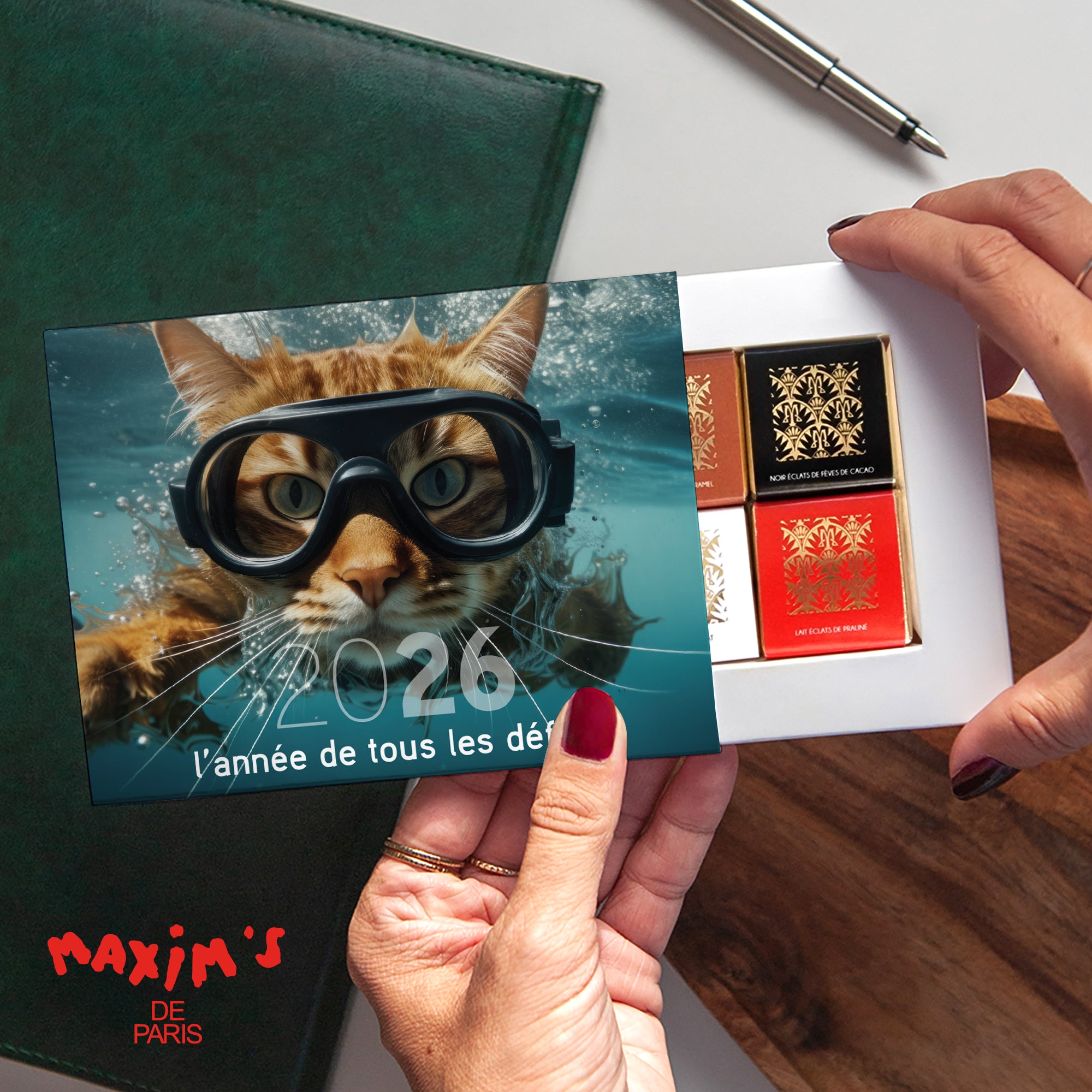 Chat(leureuse) année | Vœux professionnels • Boite chocolat personnalisée • Maxim's de Paris photo N° 1